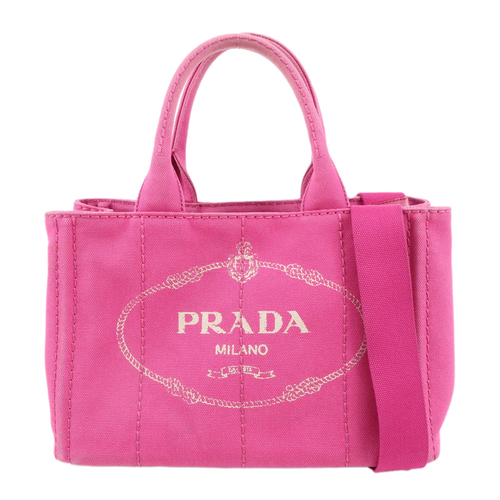 PRADA Logo Canapa Mini Canvas 2Way Bag Tote Bag Pink 1BG439