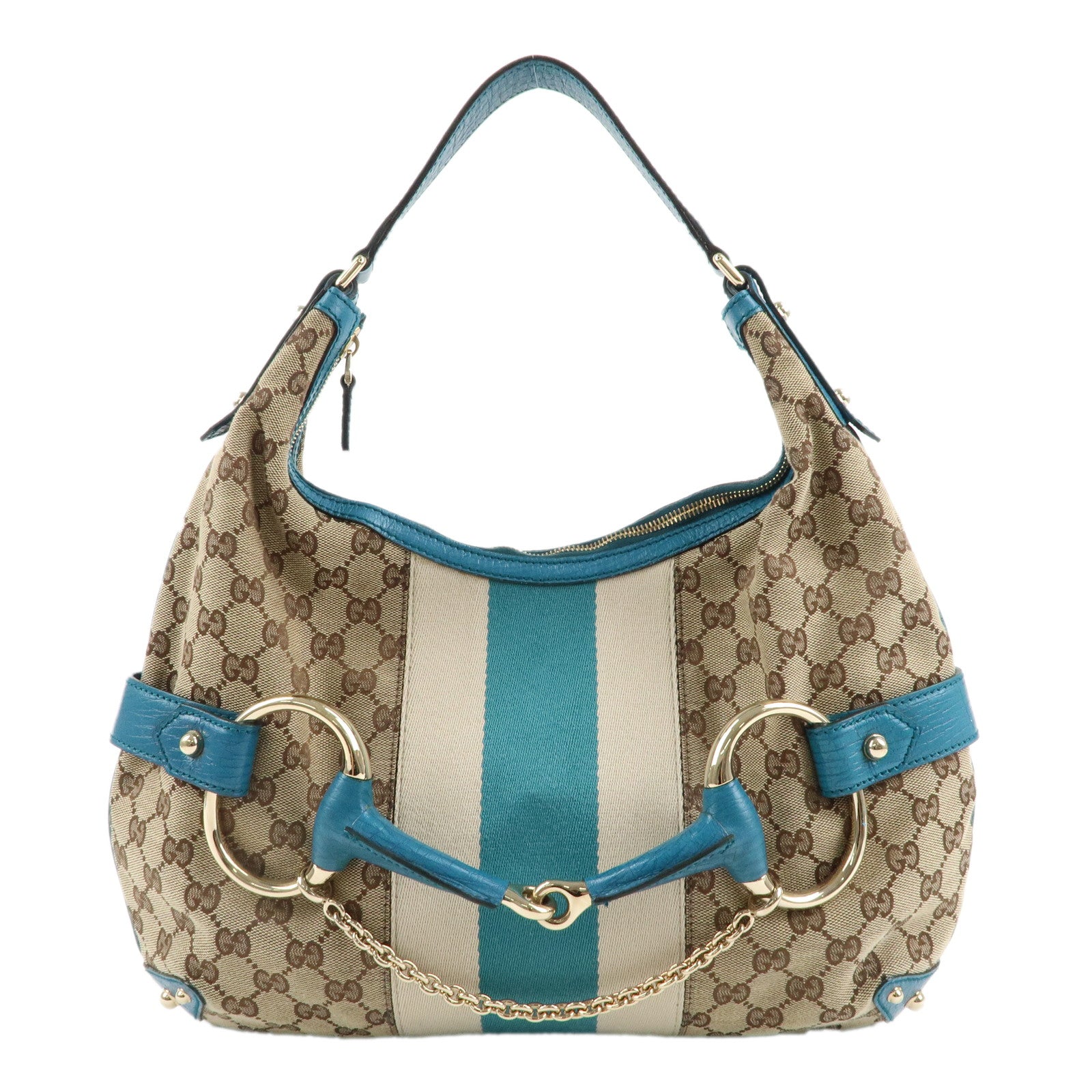 GUCCI Horsebit Sherry GG Canvas Leather Shoulder Bag 131026