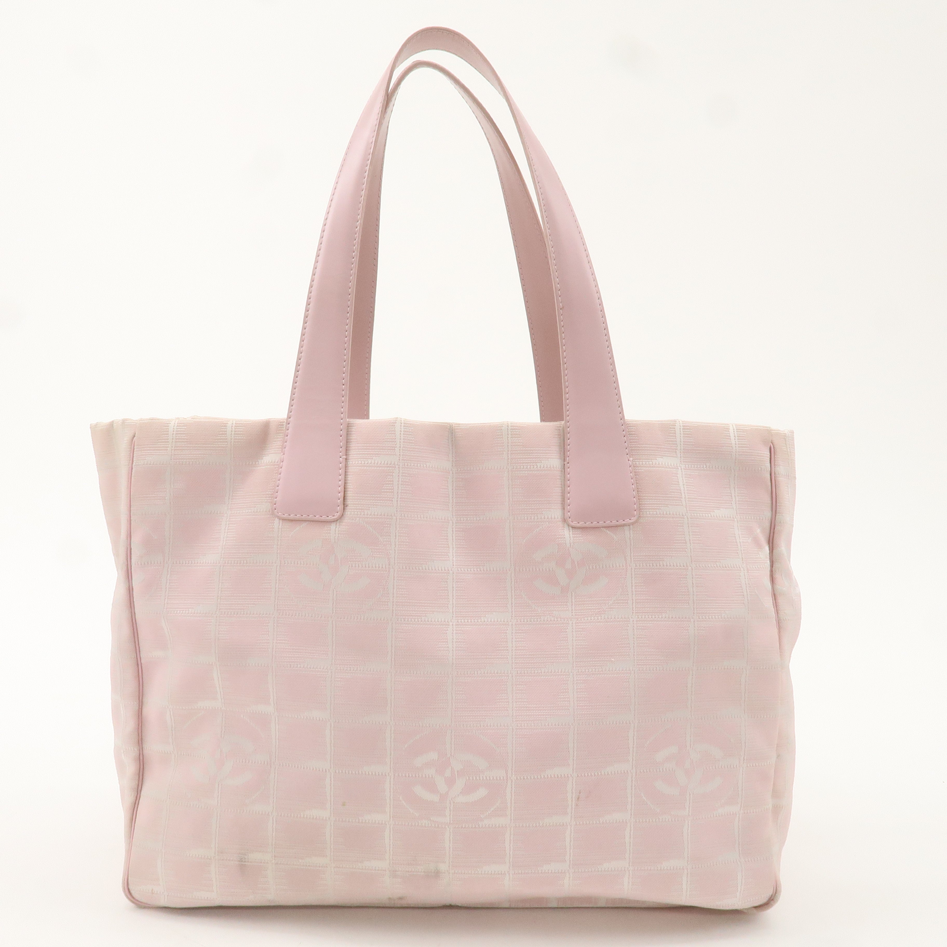 CHANEL New Travel Line MM Logo Jacquard Leather Tote Pink A15991