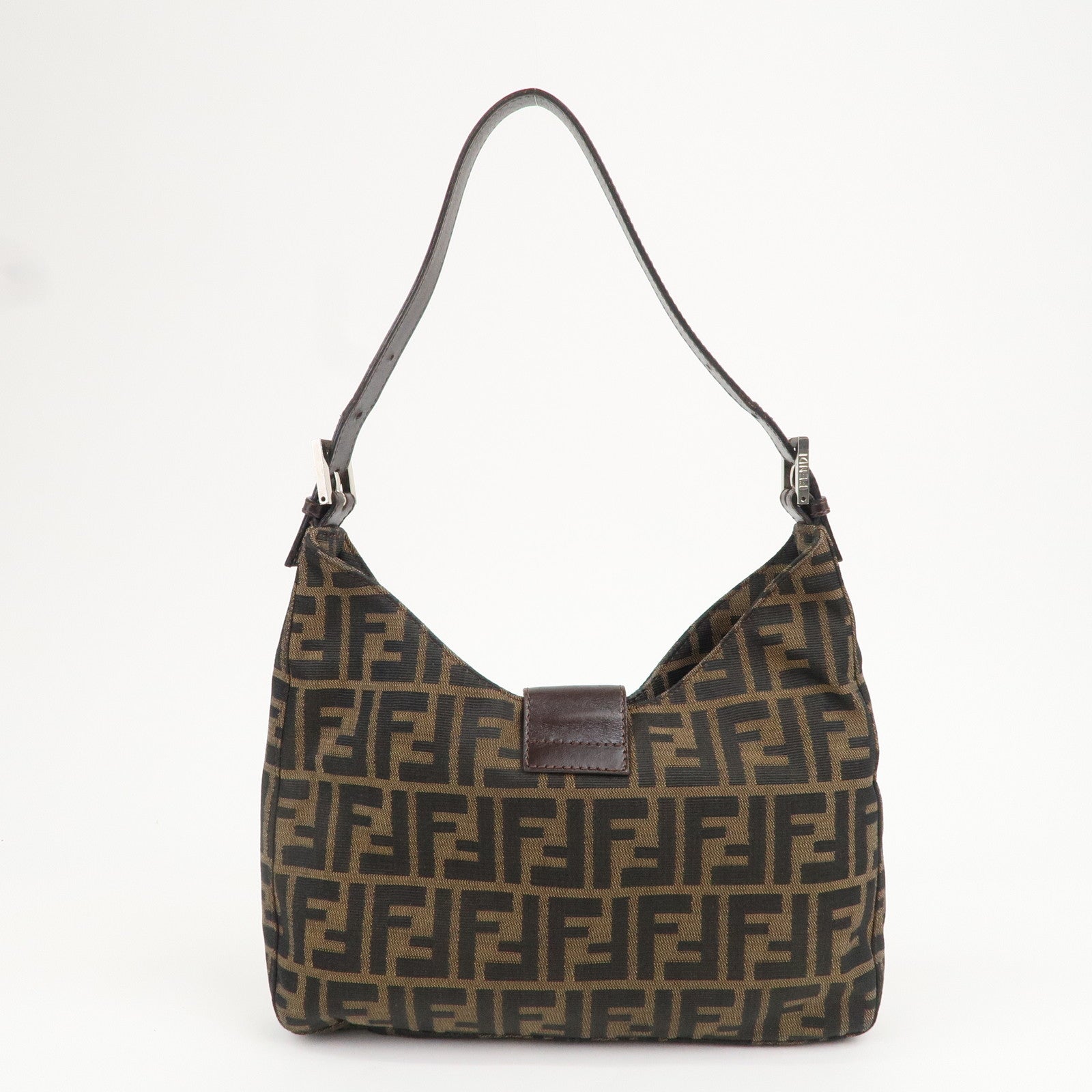 FENDI Zucca Canvas Leather Shoulder Bag Brown Black 26569