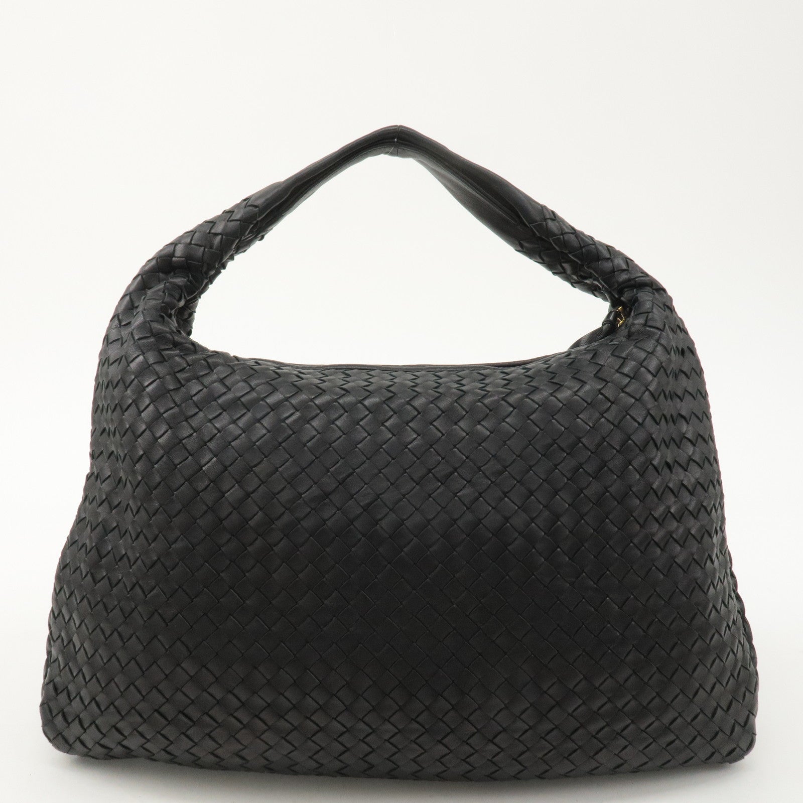 BOTTEGA VENETA Hobo Intrecciato Leather Shoulder Bag Black 115654