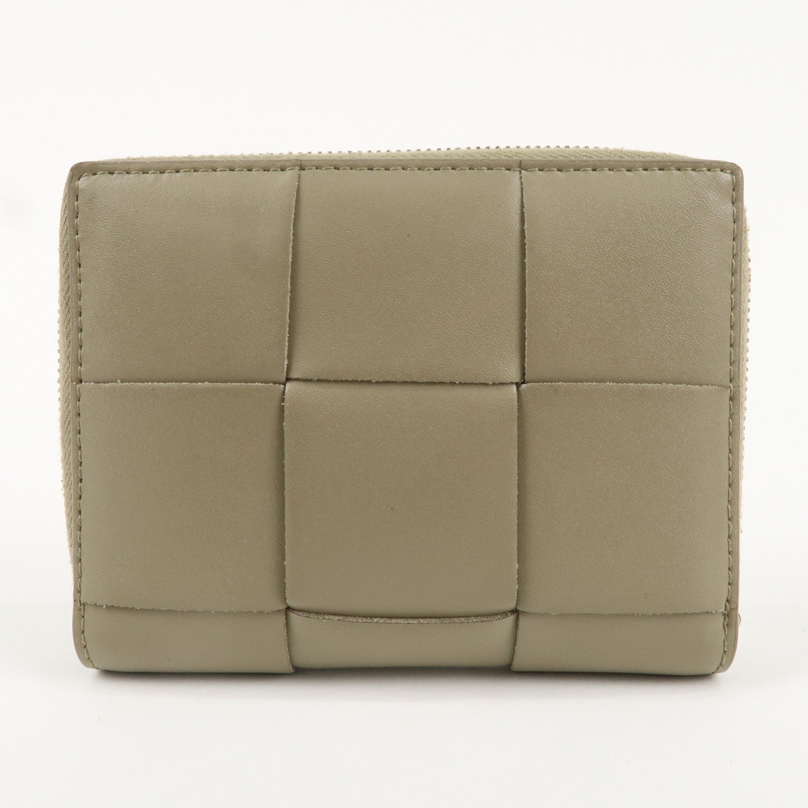 BOTTEGA VENETA Maxi Intrecciato Leather Round Zipper Wallet Kahki