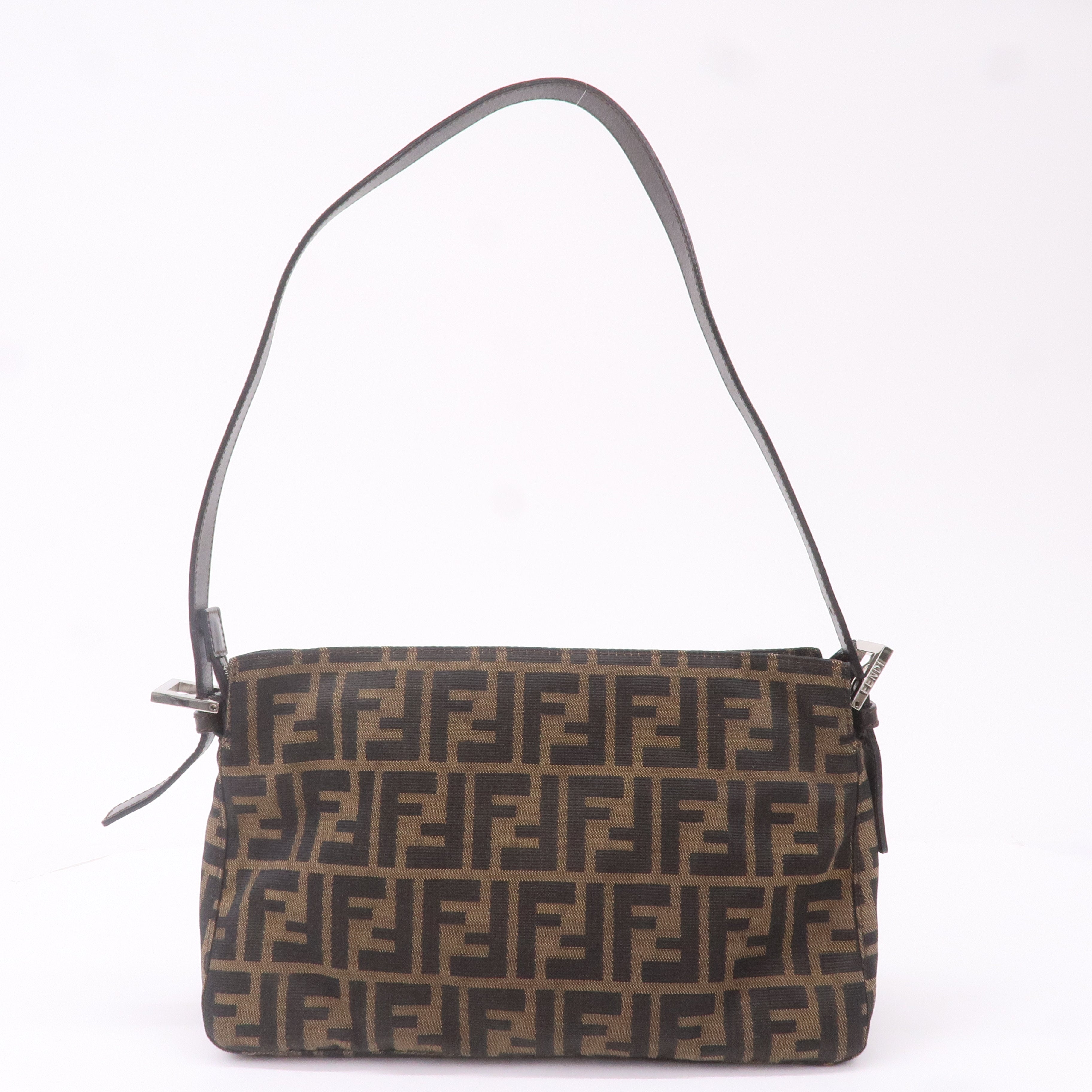 FENDI Zucca Canvas Leather Shoulder Bag Brown Black 26566