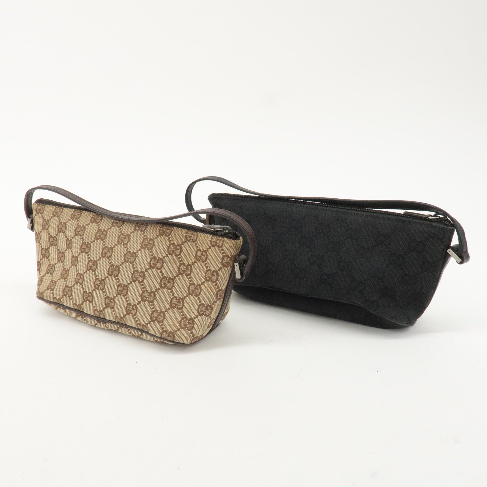 GUCCI Boat Bag Set of 2 GG Canvas Leather Hand Bag 7198