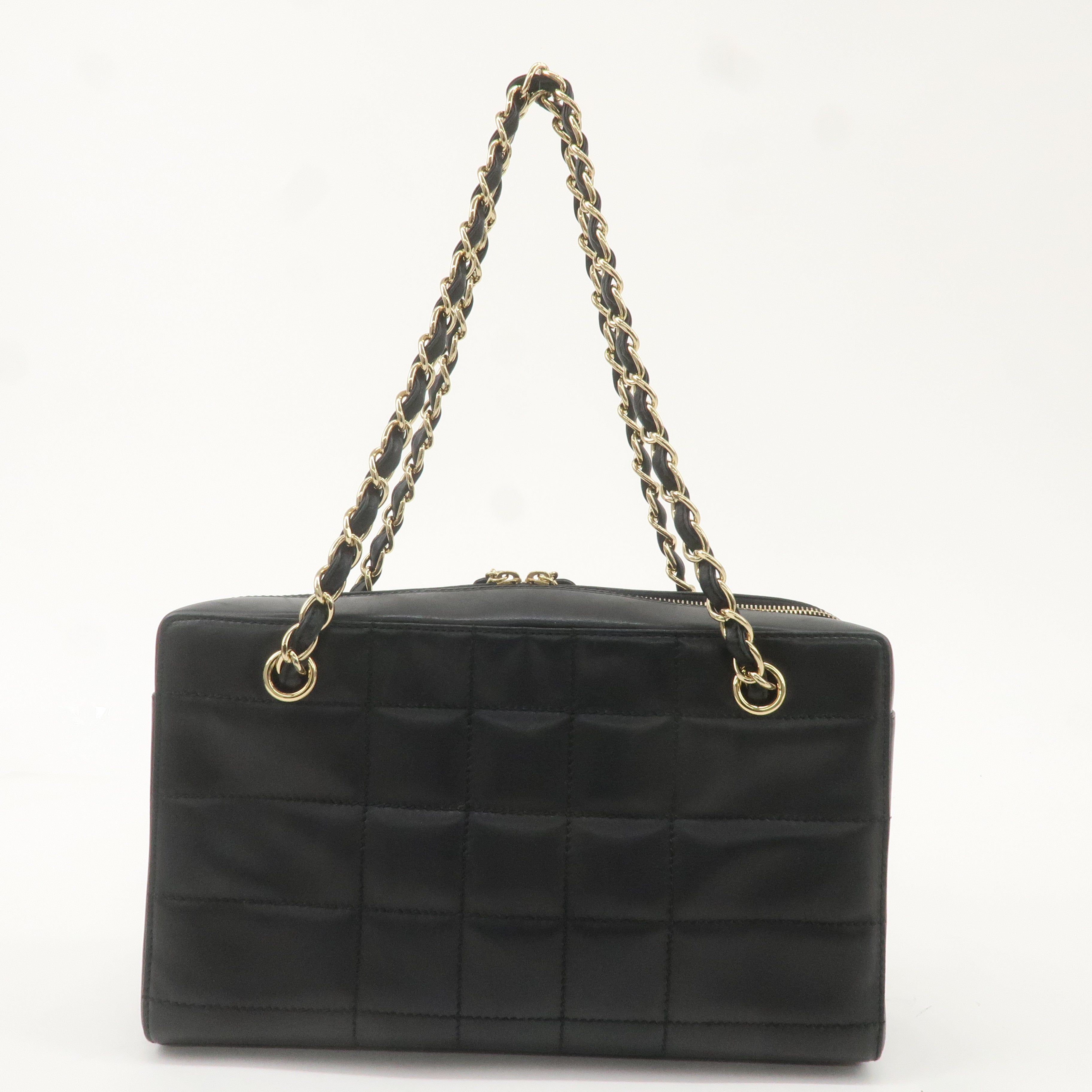 CHANEL Chocolate Bar Lamb Skin Chain Shoulder Bag Black