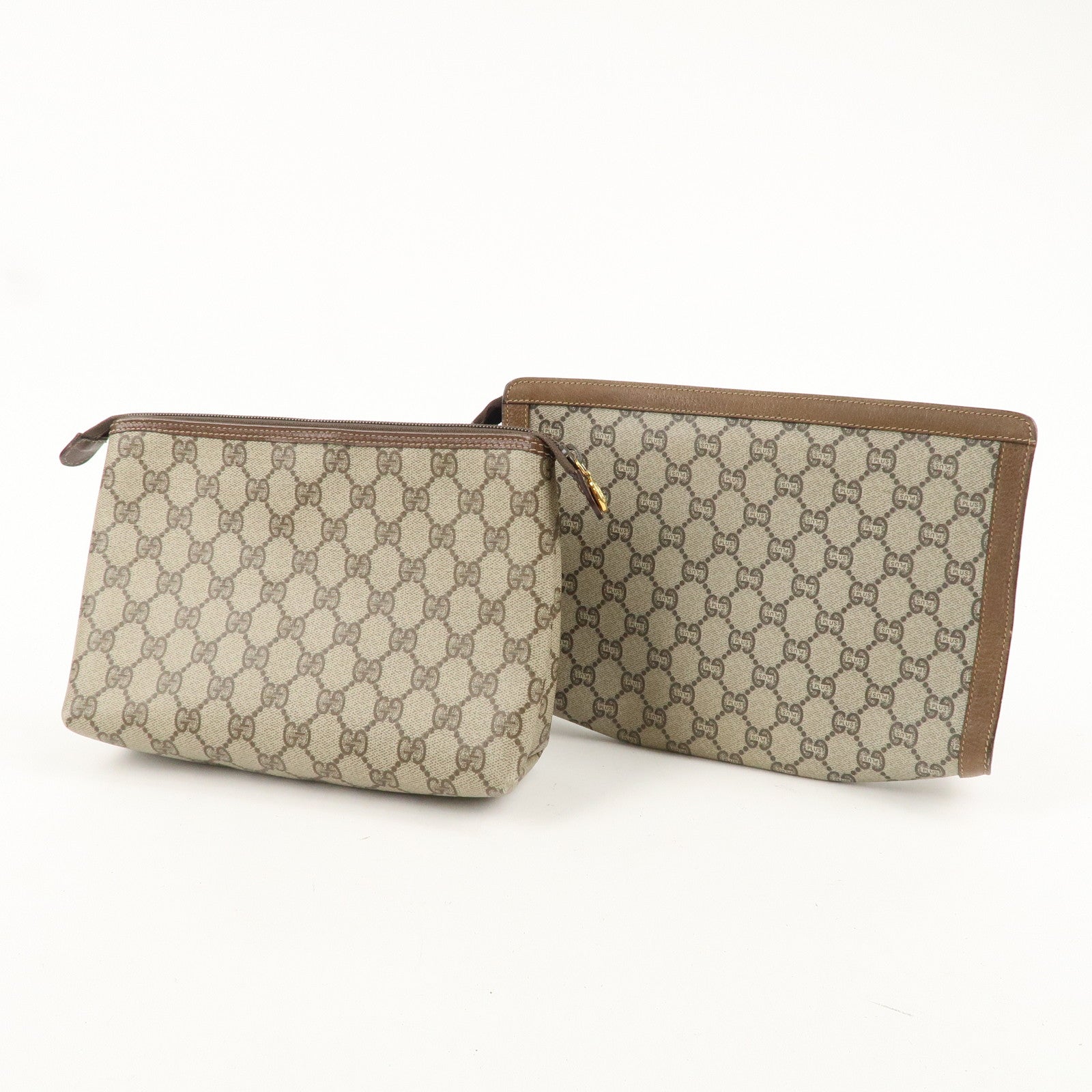 GUCCI Set of 2 Old Gucci GG Plus Leather Pouch 001.115.6038