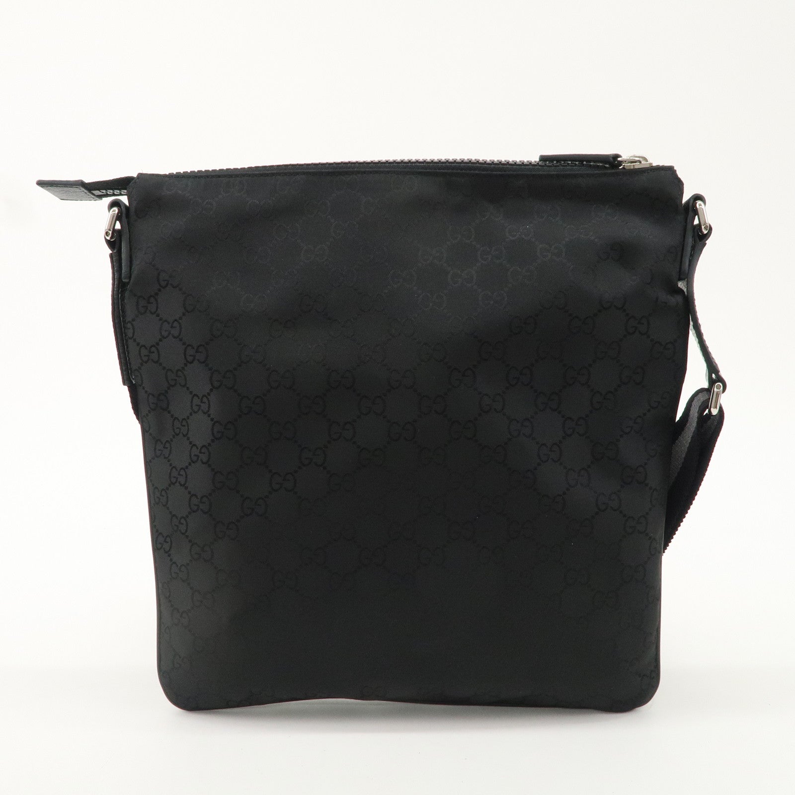 GUCCI Sherry GG Nylon Leather Shoulder Bag Black Gray 449185