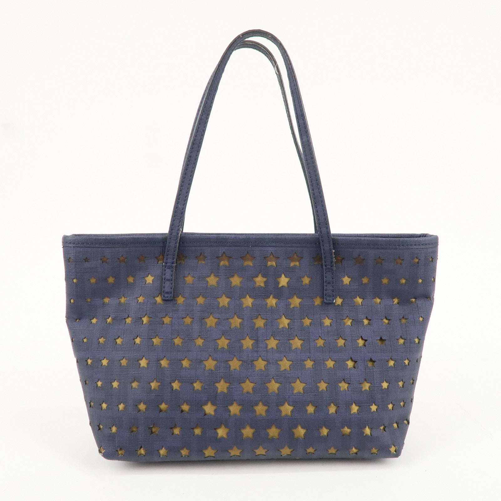 FENDI Zucca PVC Canvas Punching Star Tote Bag Navy 8BH223