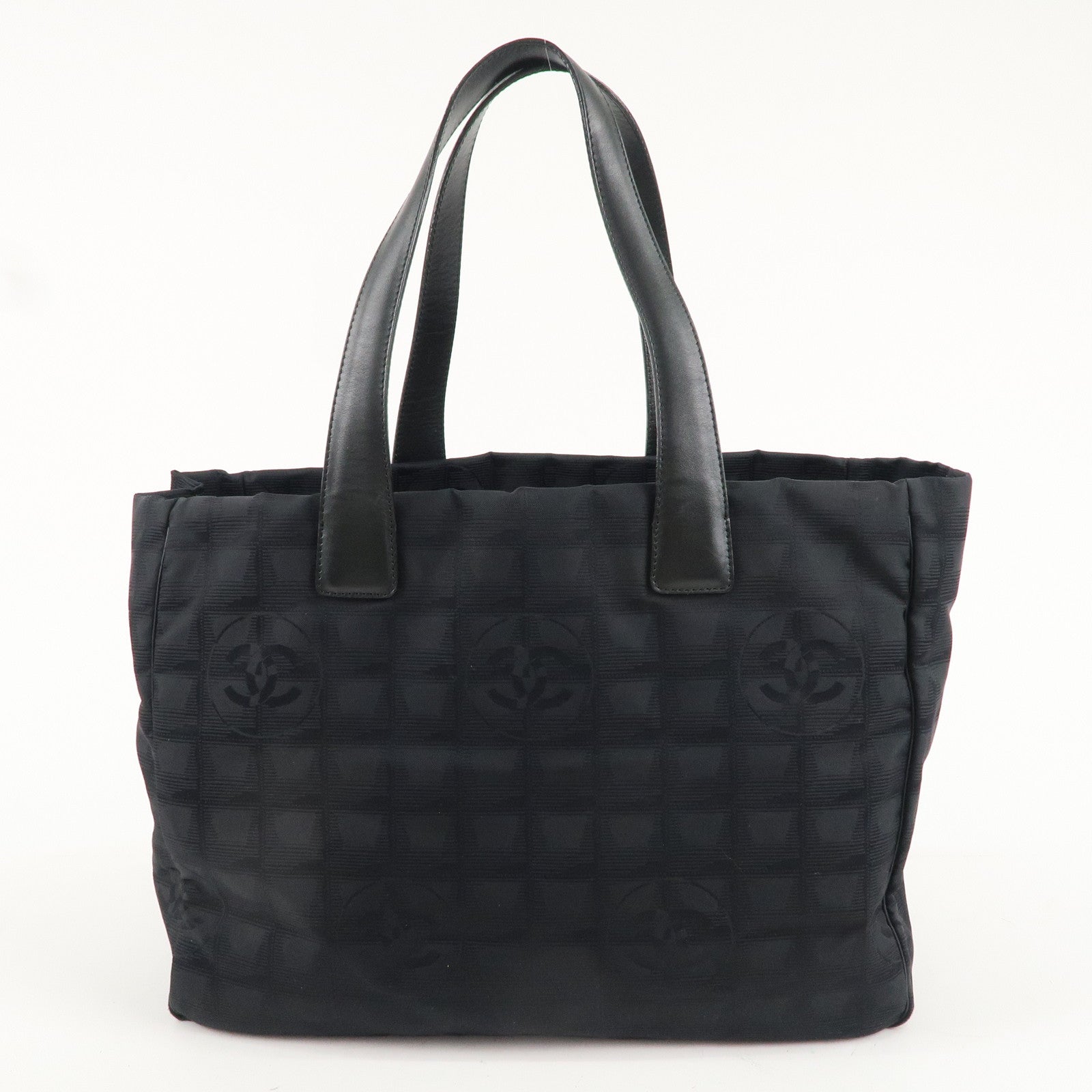 CHANEL Travel Line Nylon Jacquard Leather Tote Bag Black A15991