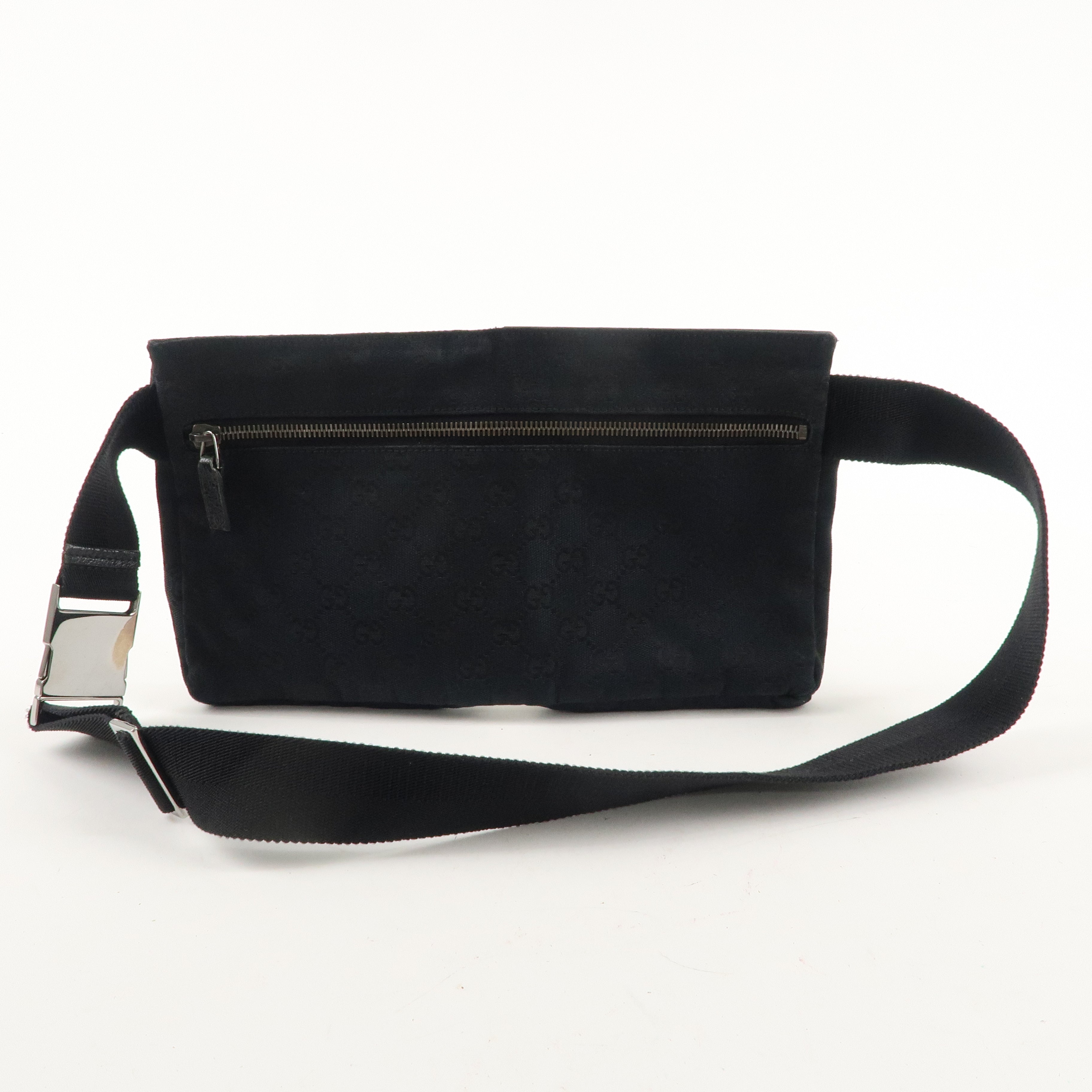 GUCCI GG Canvas Leather Waist Bag Waist Pouch Black 28566