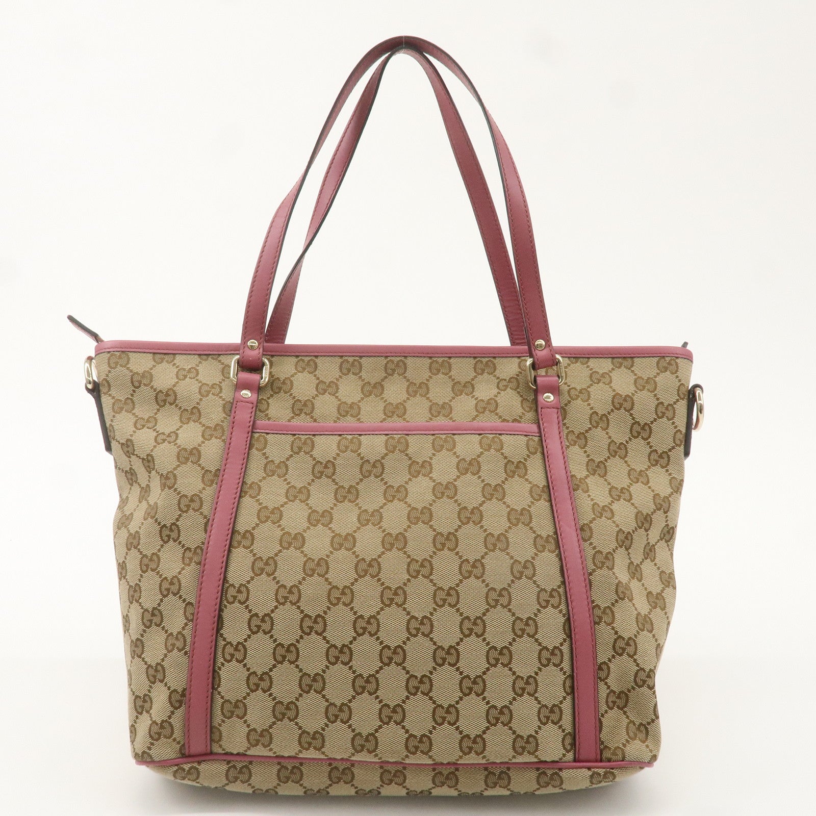 GUCCI GG Canvas Leather Tote Bag Hand Bag Beige Pink 388929