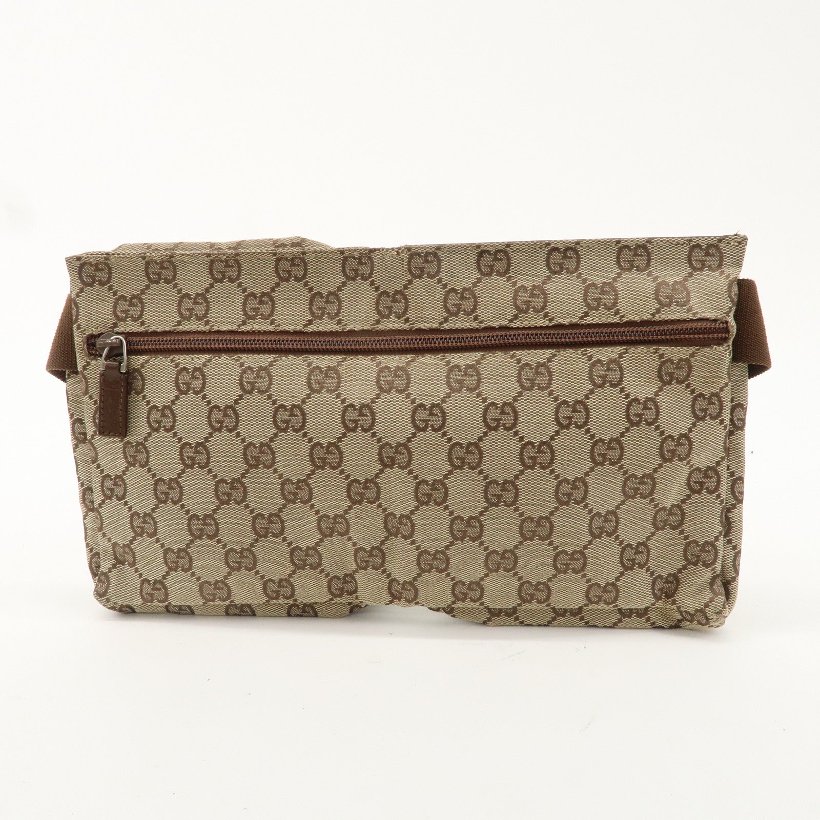 GUCCI GG Canvas Leather Waist Bag Waist Pouch Beige Brown 28566