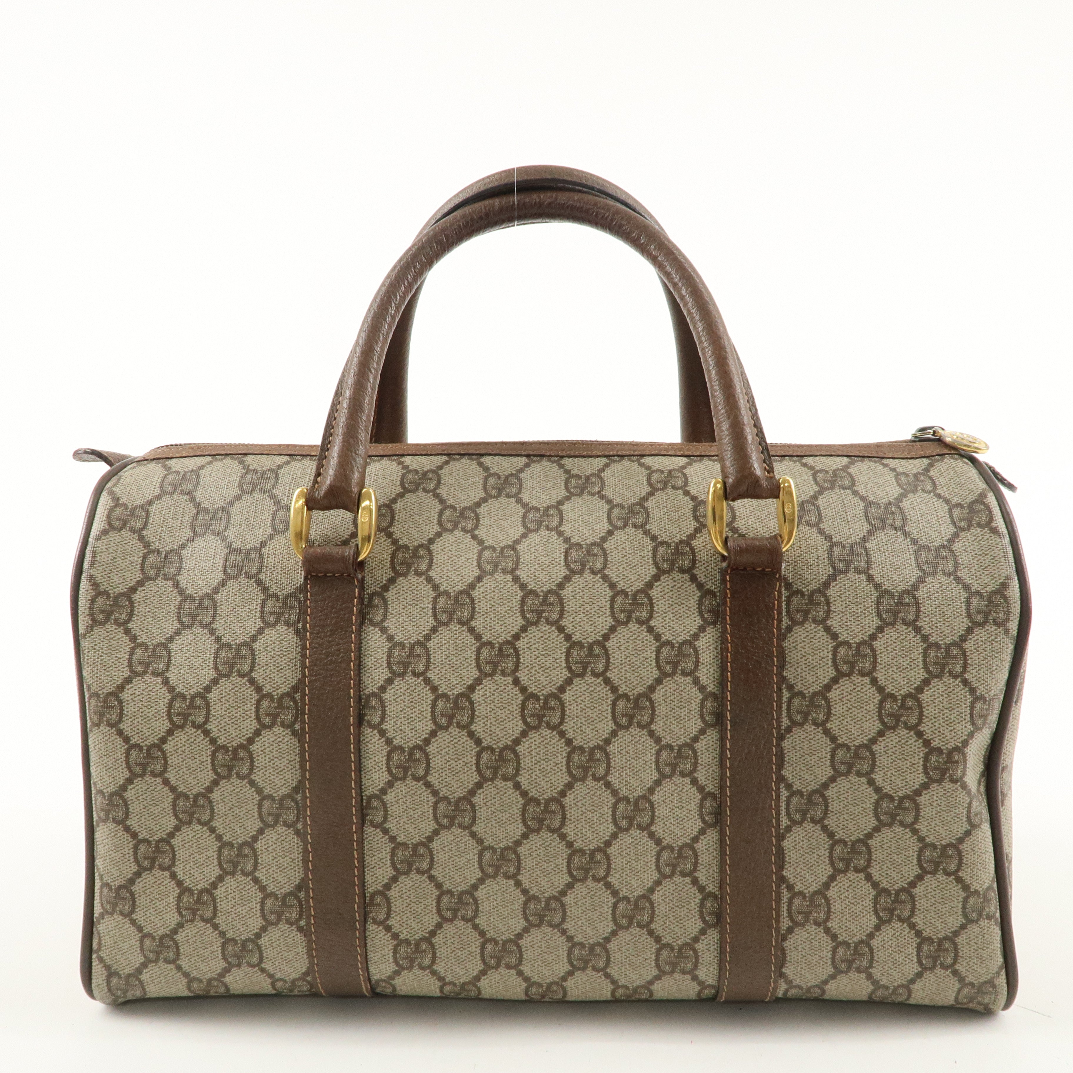 GUCCI Old Gucci GG Plus Leather Boston Bag Beige Brown 002.39