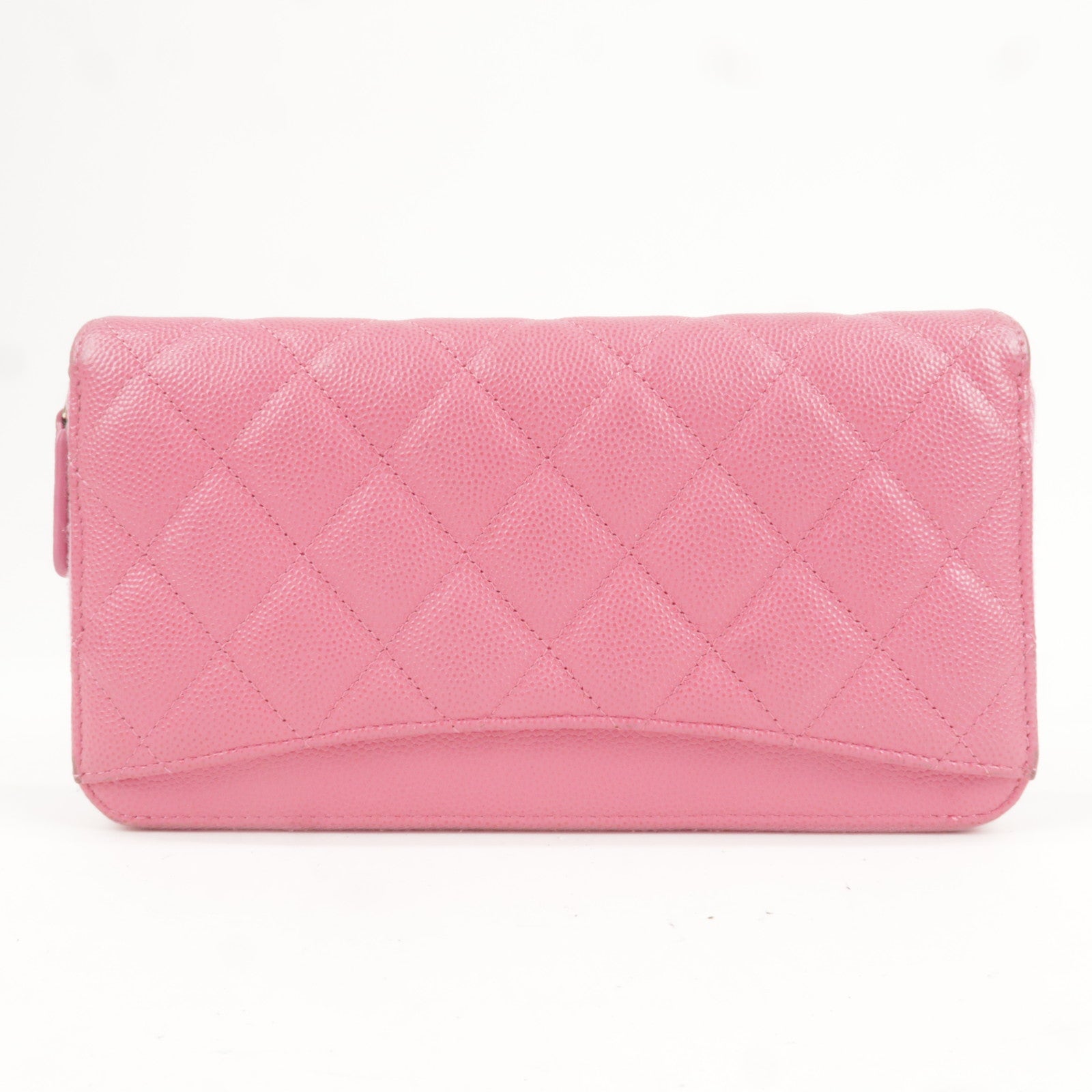 CHANEL Matelasse Caviar Skin Round Zippy Long Wallet Pink AP0242