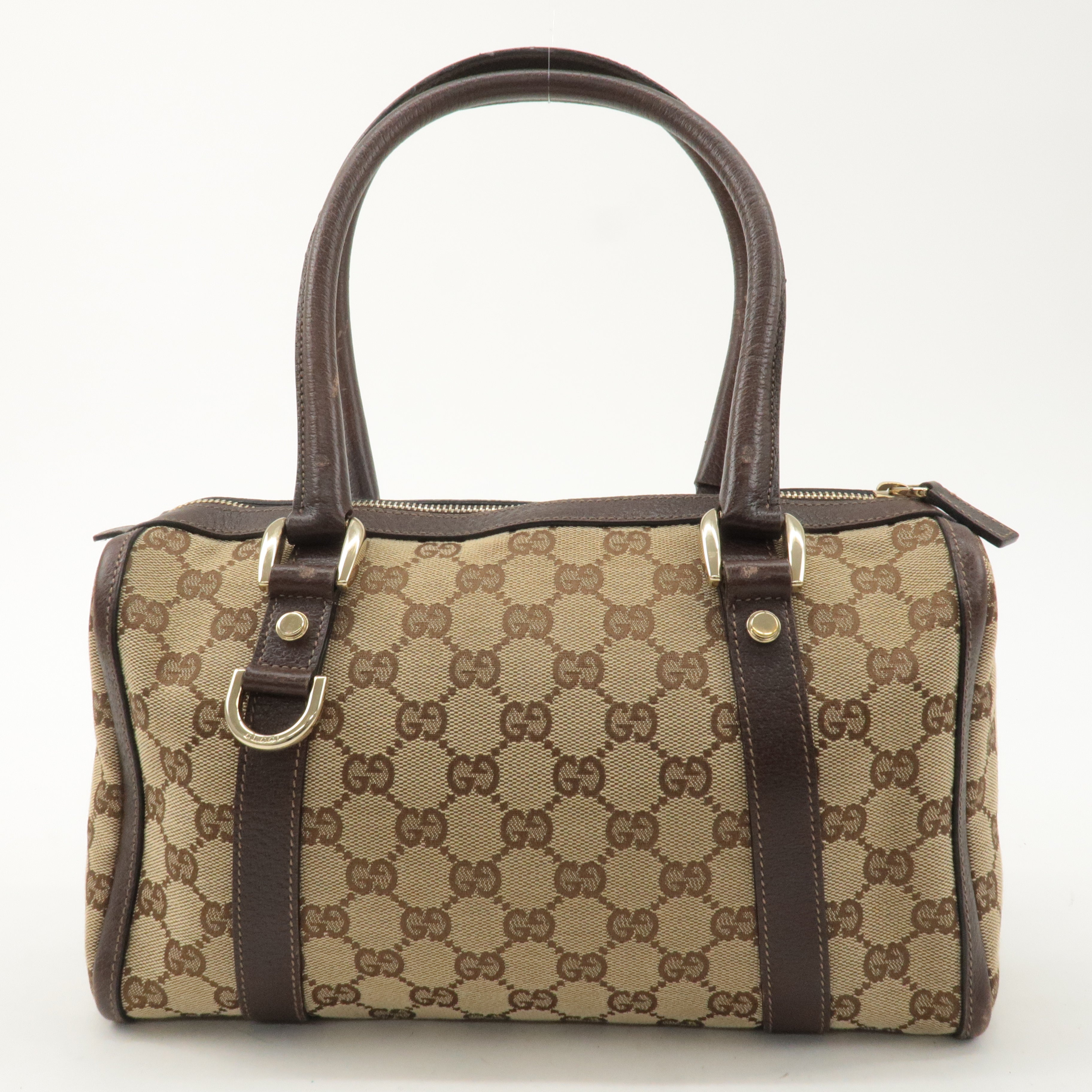 GUCCI Abbey GG Canvas Leather Boston Bag Beige Brown 130942