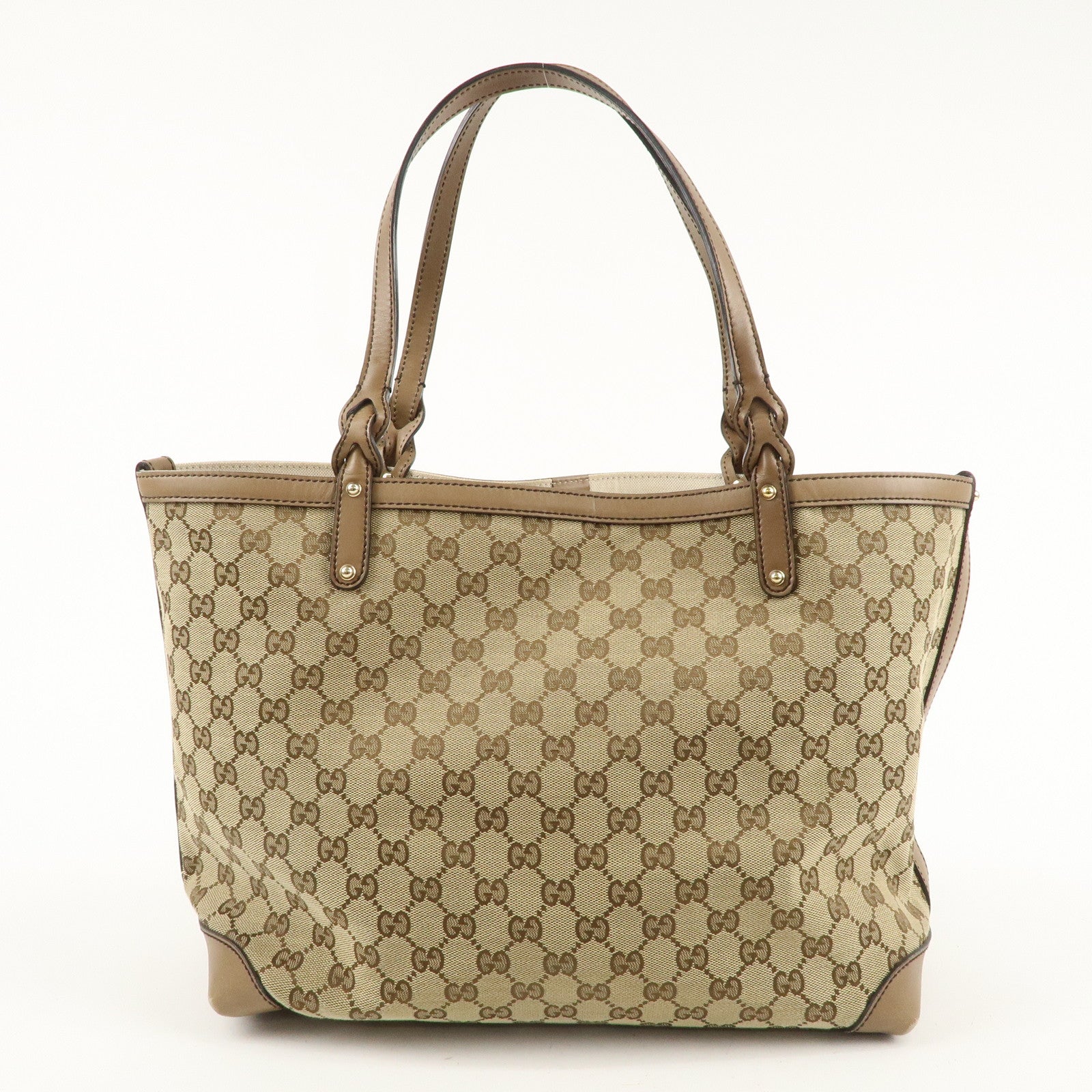 GUCCI GG Canvas Leather Tote Bag Shoulder Bag Beige 247209