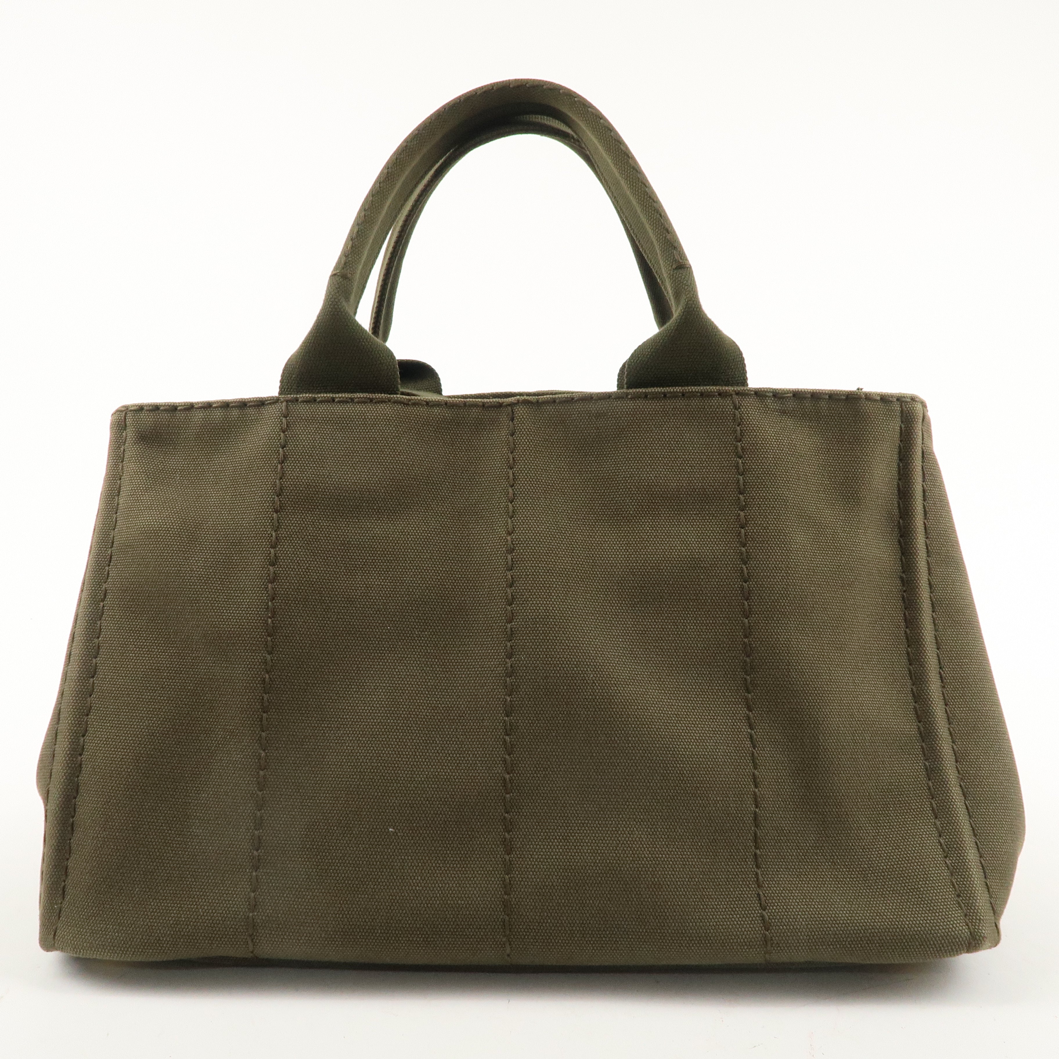 PRADA Logo Canapa Canvas 2way Tote Bag Hand Bag Khaki BN2642