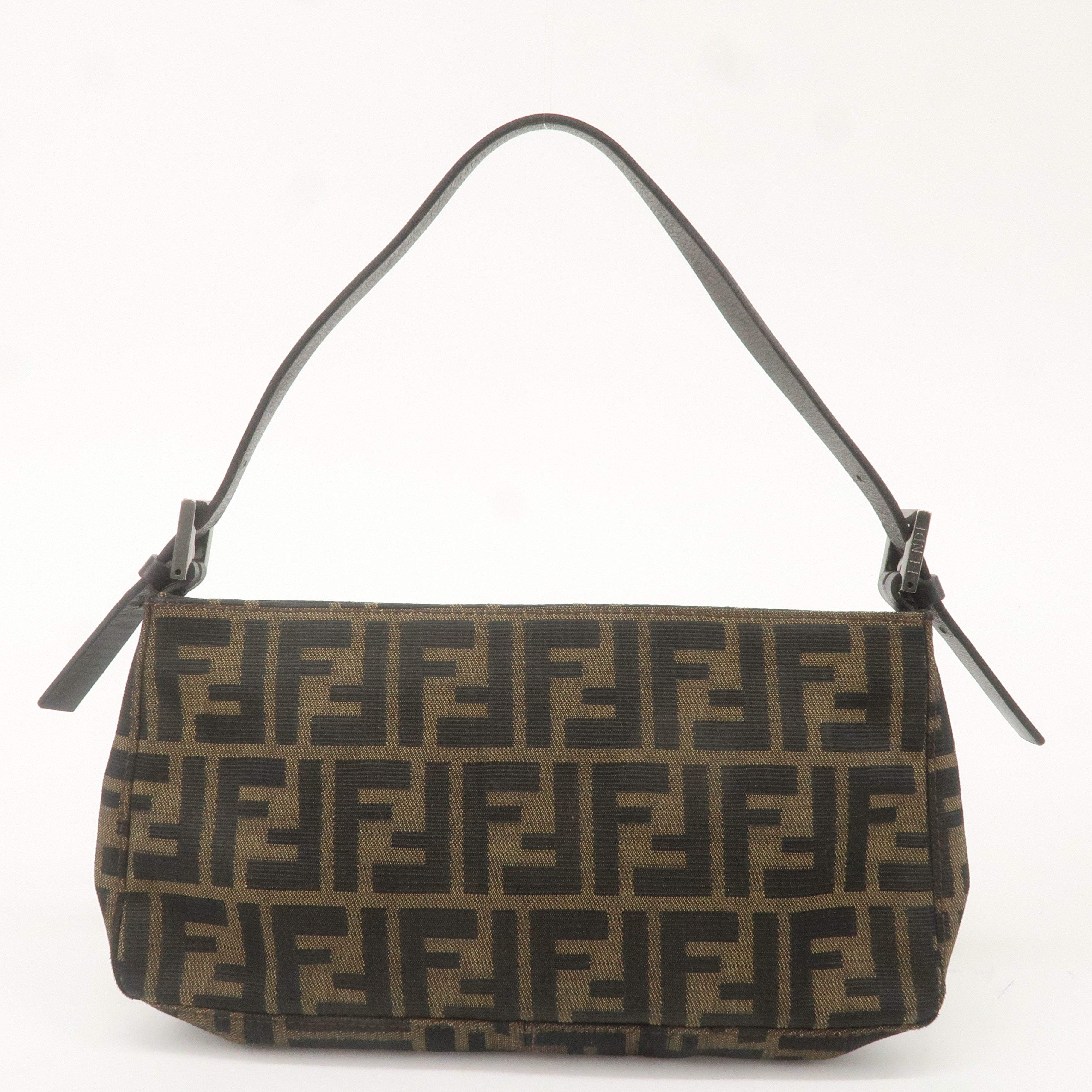 FENDI Zucca Canvas Leather Shoulder Bag Brown Black 8BR042