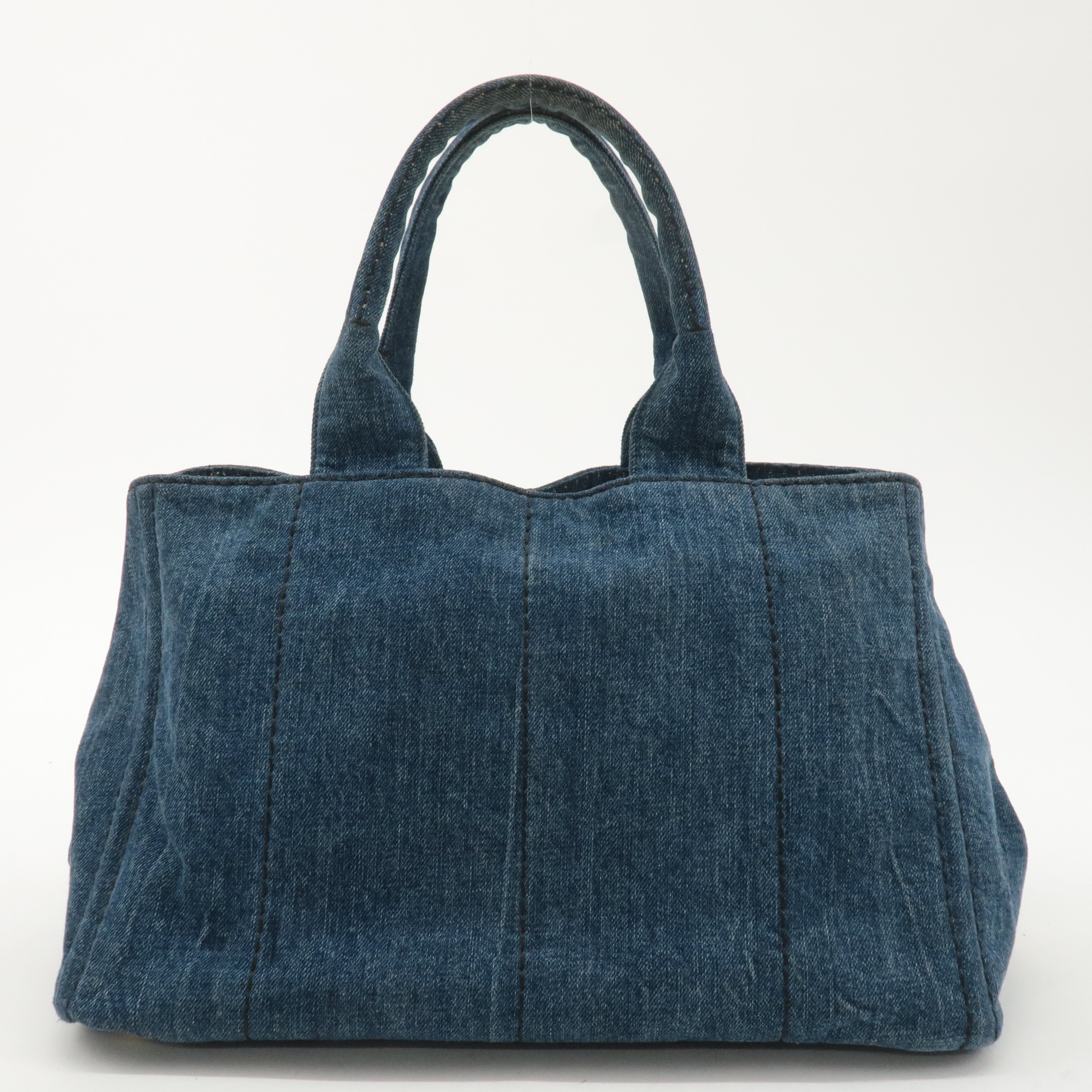 PRADA Logo Canapa Large Denim Tote Bag Hand Bag Blue B1872B