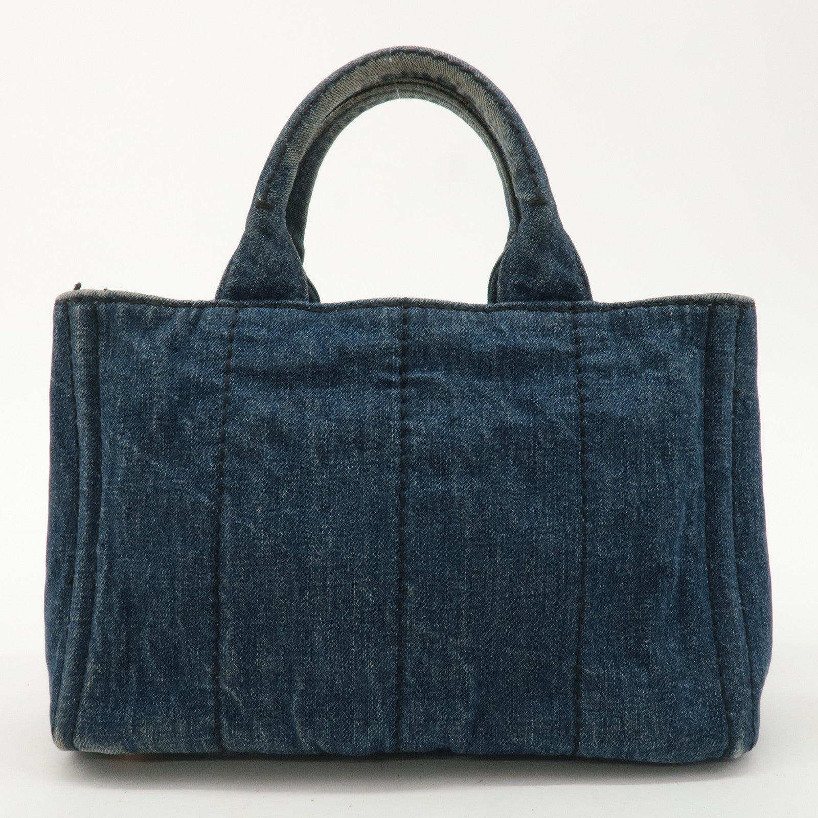 PRADA Logo Canapa Mini Denim Hand Bag Tote Bag Blue BN2439