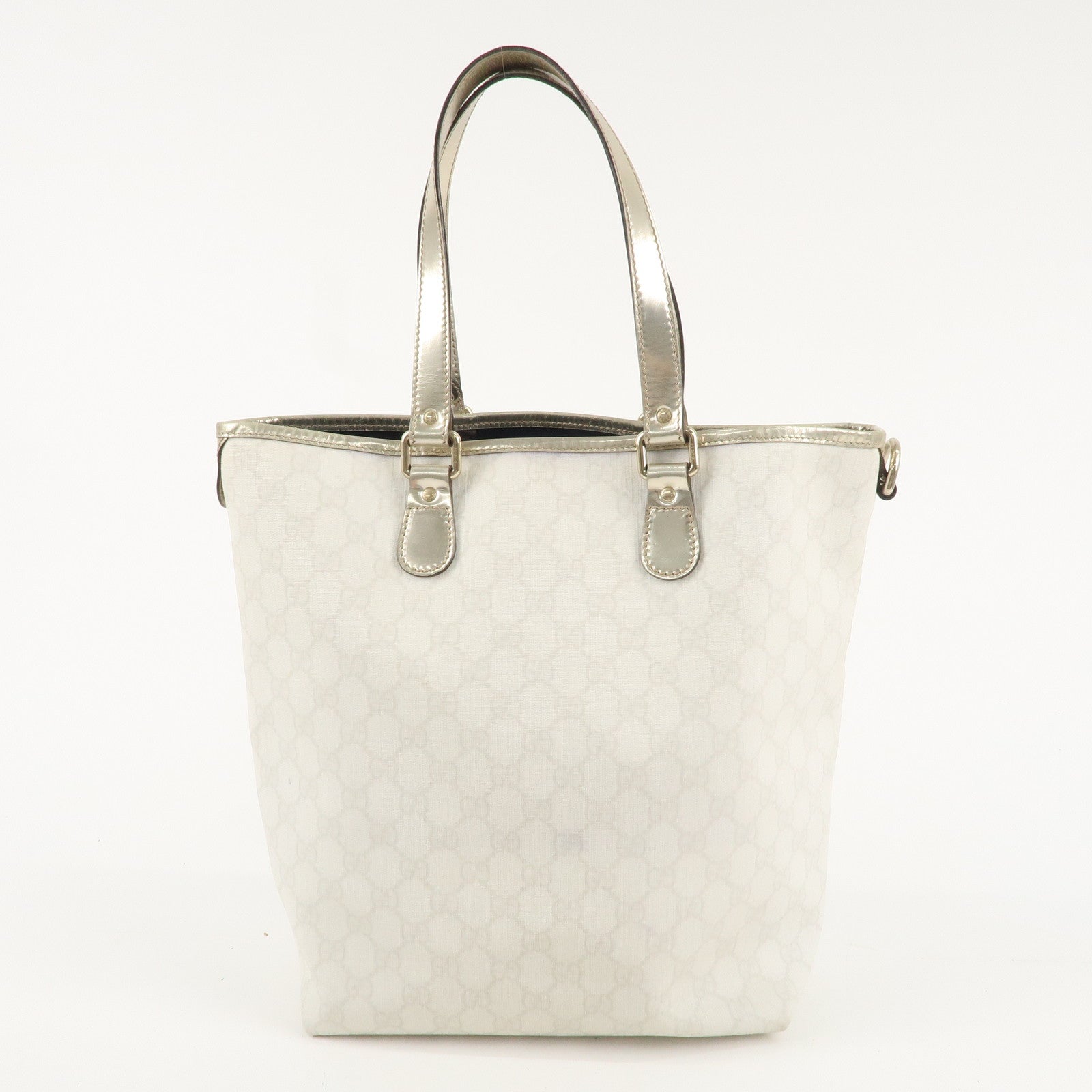 GUCCI GG Supreme Leather Tote Bag Hand Bag Ivory Silver 189896