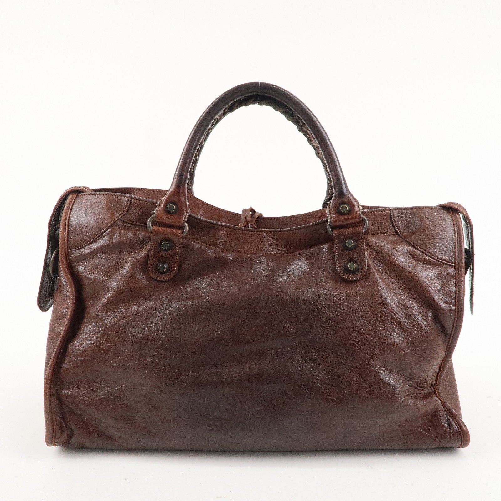 BALENCIAGA The City Leather 2Way Hand Bag Brown 115748