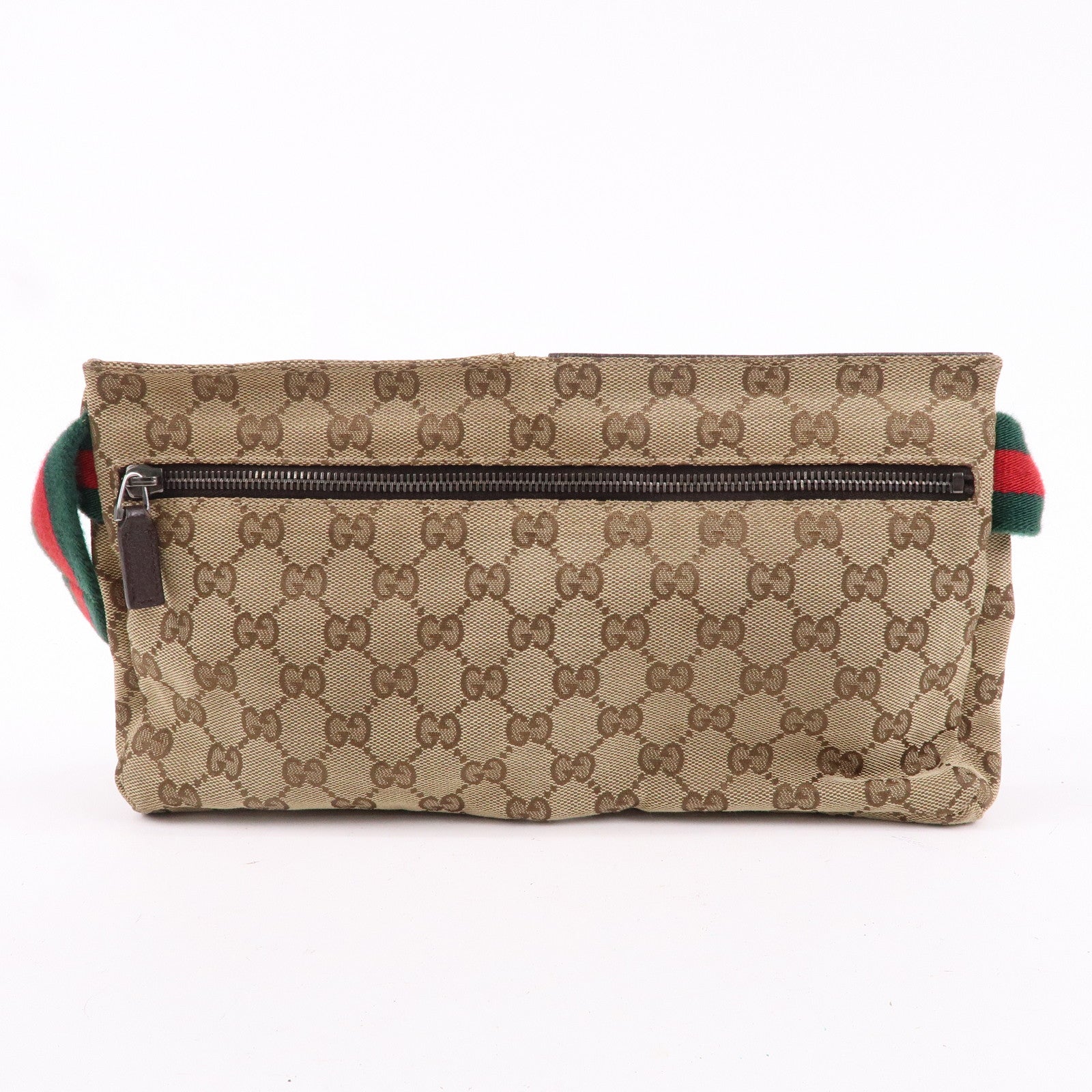 GUCCI Sherry GG Canvas Leather Waist Bag Beige Brown 28566