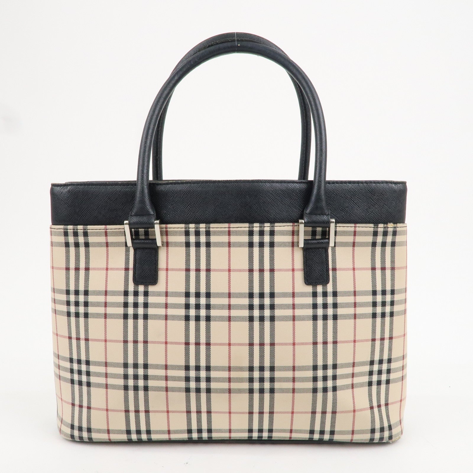 BURBERRY Nova Plaid Canvas Leather Hand Bag Beige Brown