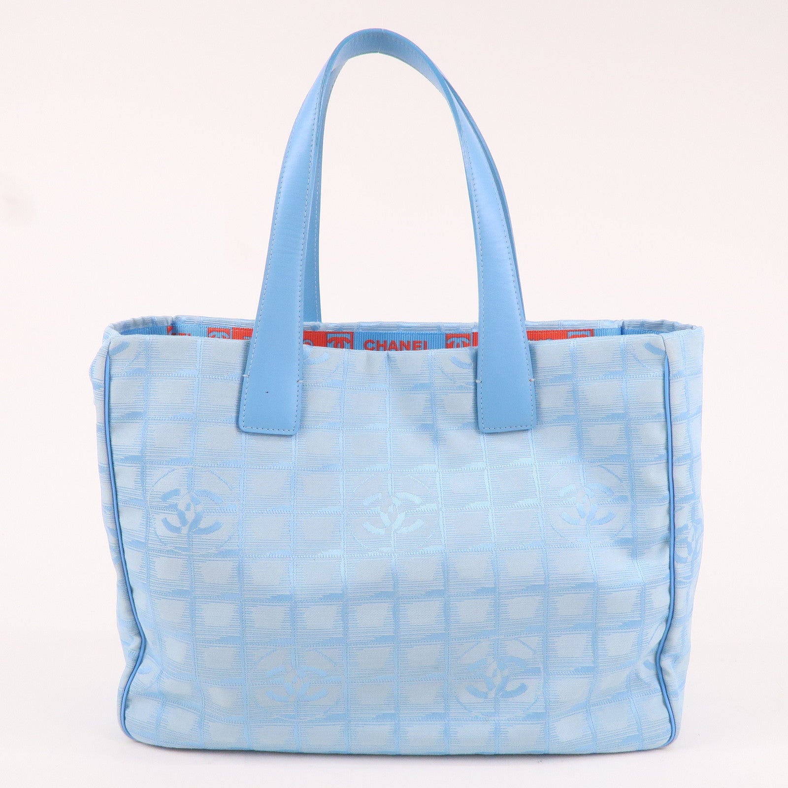 CHANEL New Travel Line MM Nylon Jacquard Leather Tote Light Blue