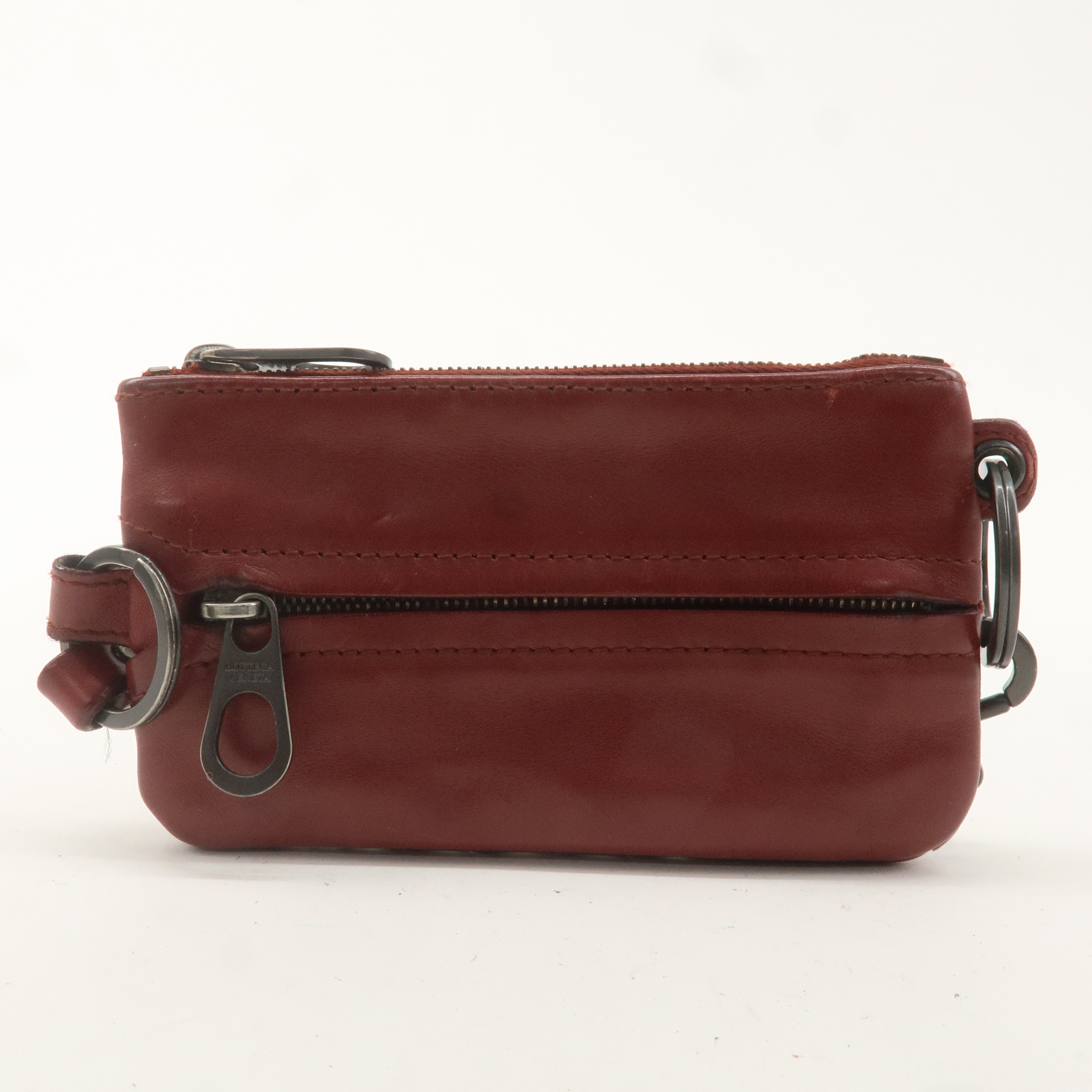 BOTTEGA VENETA Intrecciato Leather Chain Coin Case Pouch Red