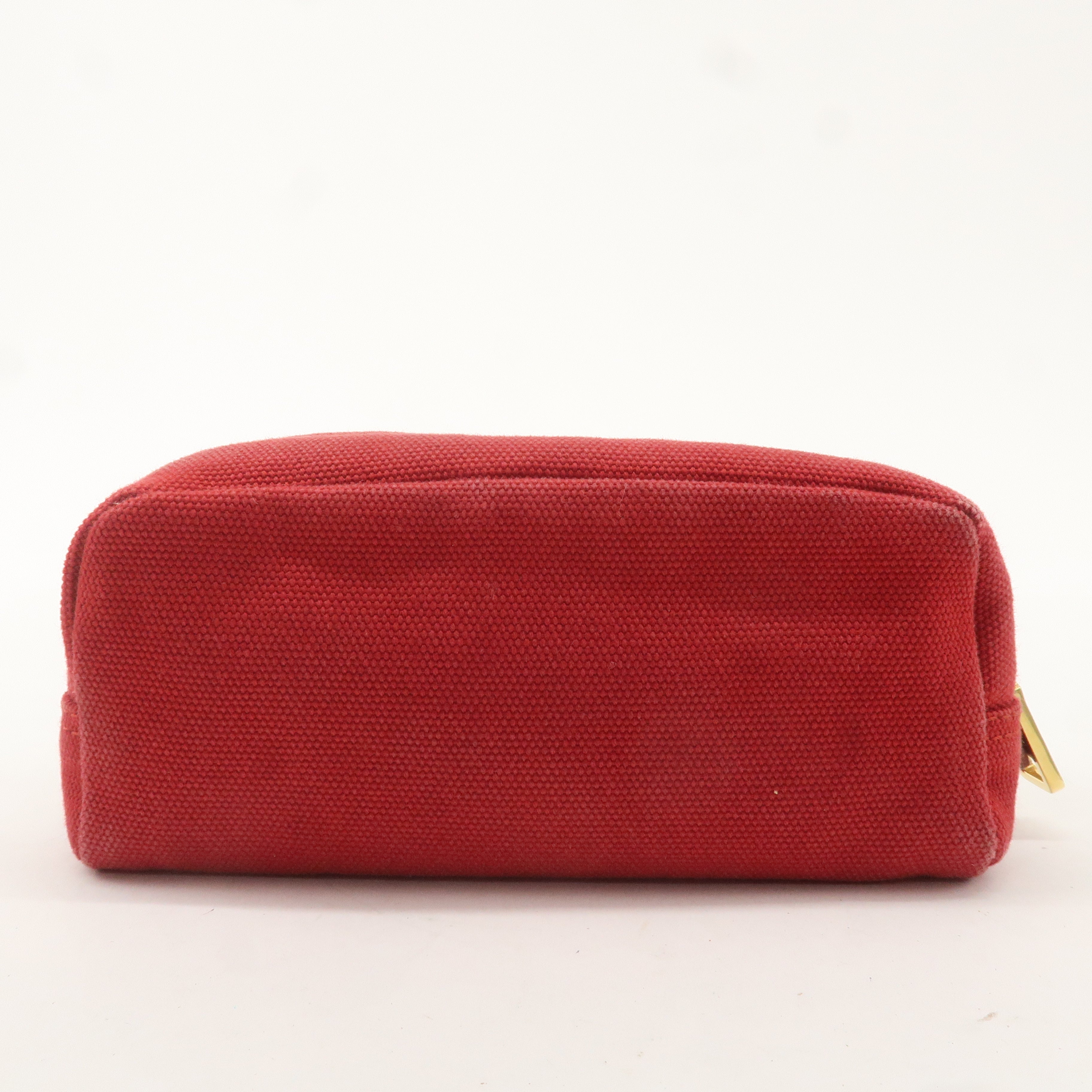 PRADA Logo Canvas Leather Pouch Cosmetic Pouch Red