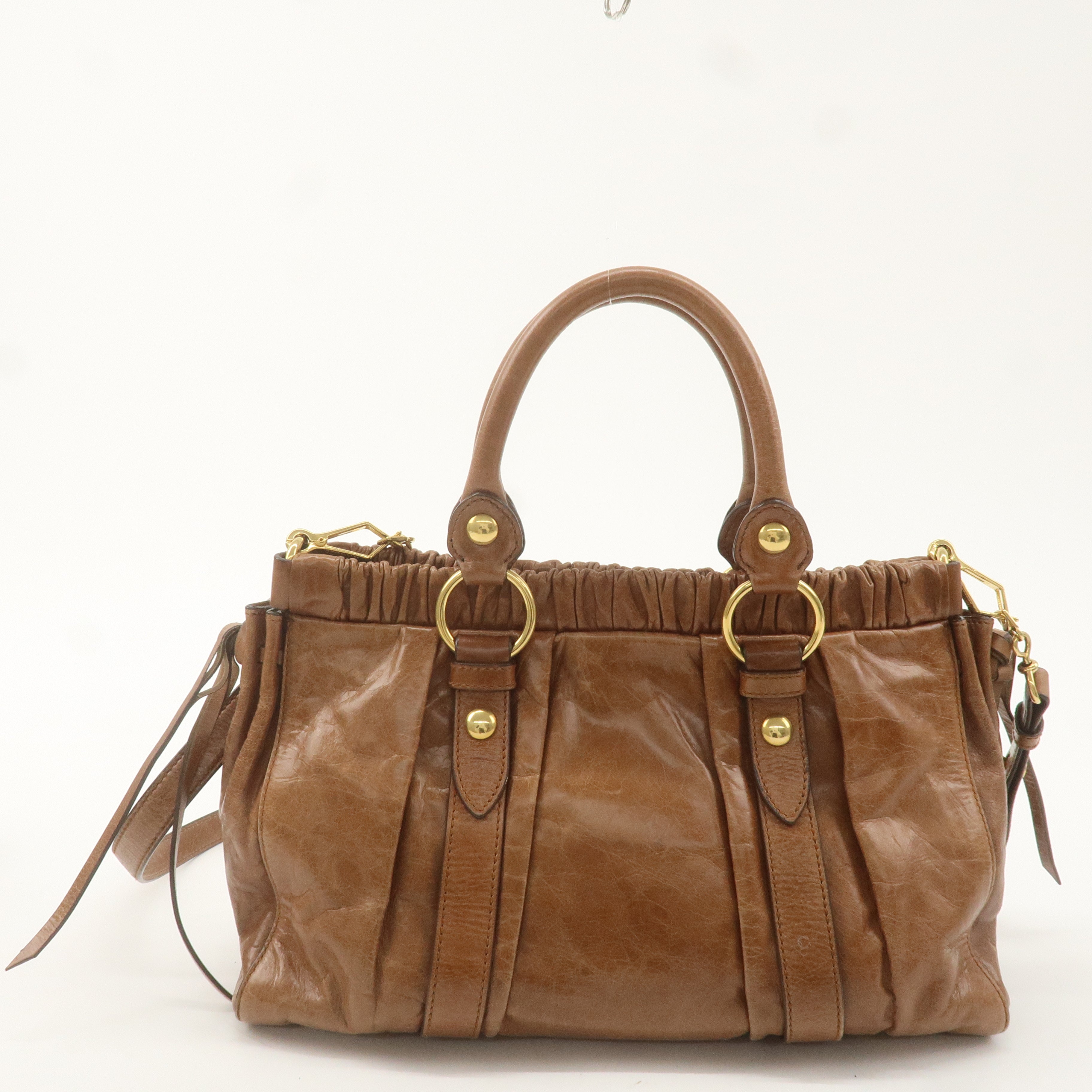 MIU MIU Leather 2Way Shoulder Bag Hand Bag Brown