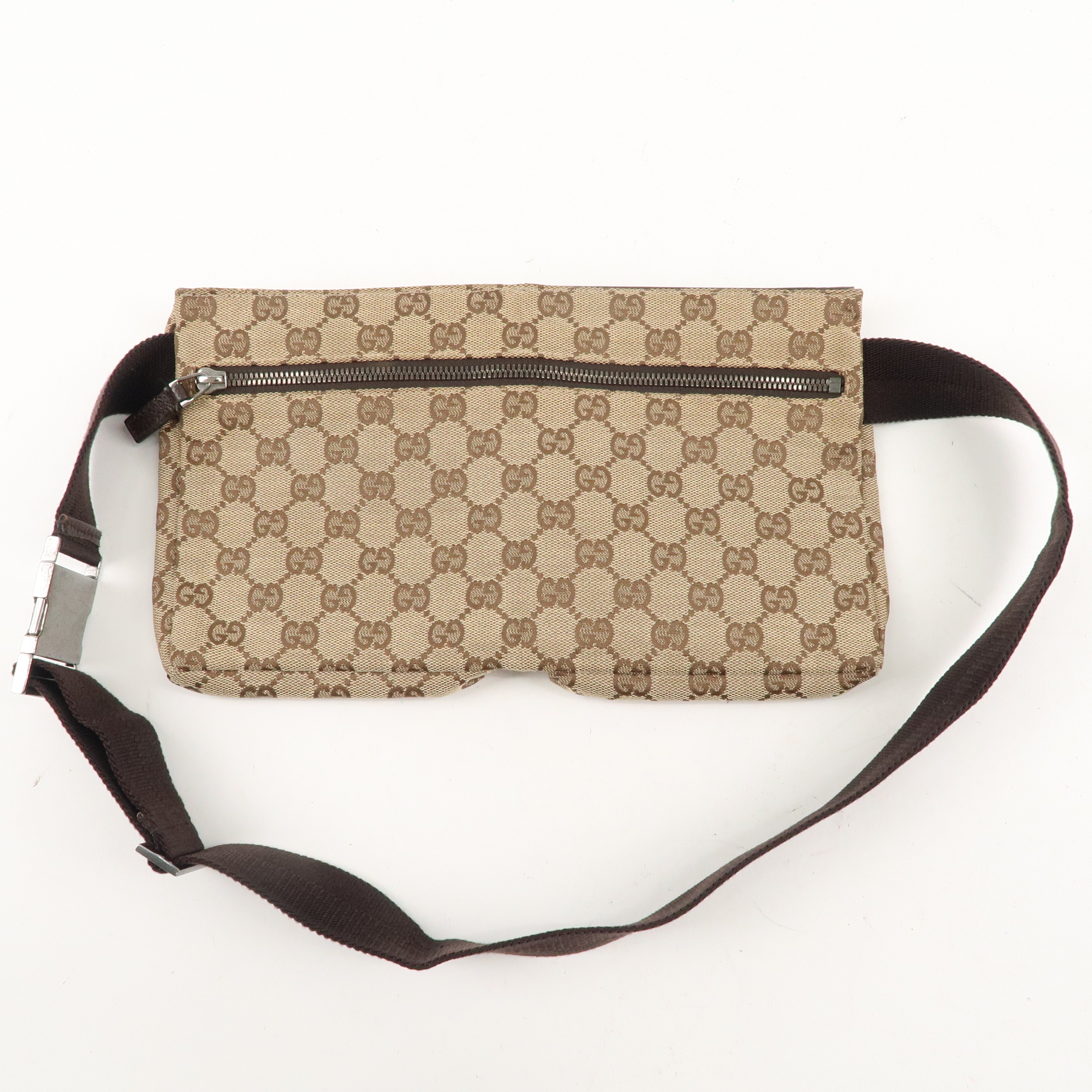 GUCCI GG Canvas Leather Waist Bag Crossbody Bag Beige Brown 28566