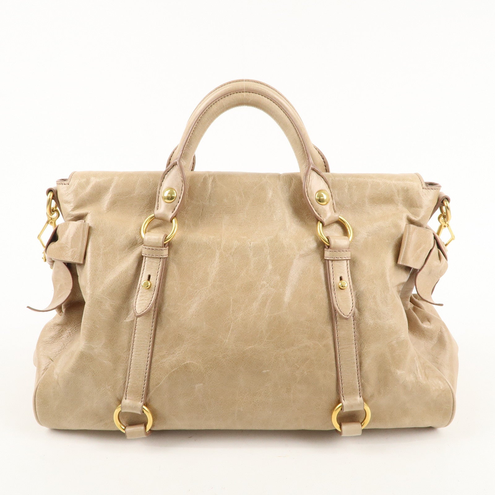 MIU MIU Leather 2Way Bag Hand Bag Shoulder Bag Beige