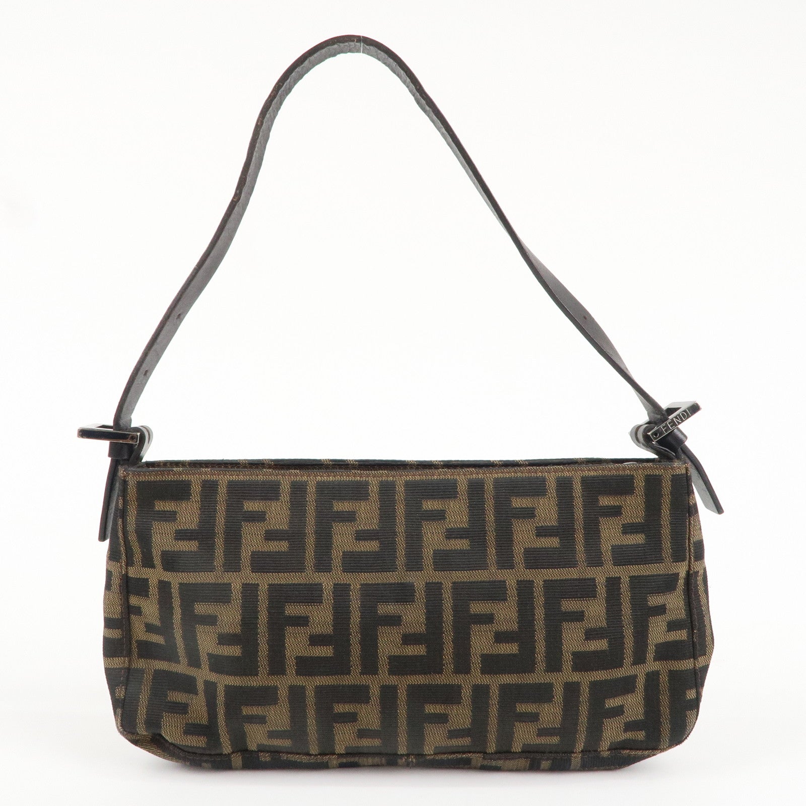 FENDI Zucca Canvas Leather Handbag Shoulder Bag Brown Black