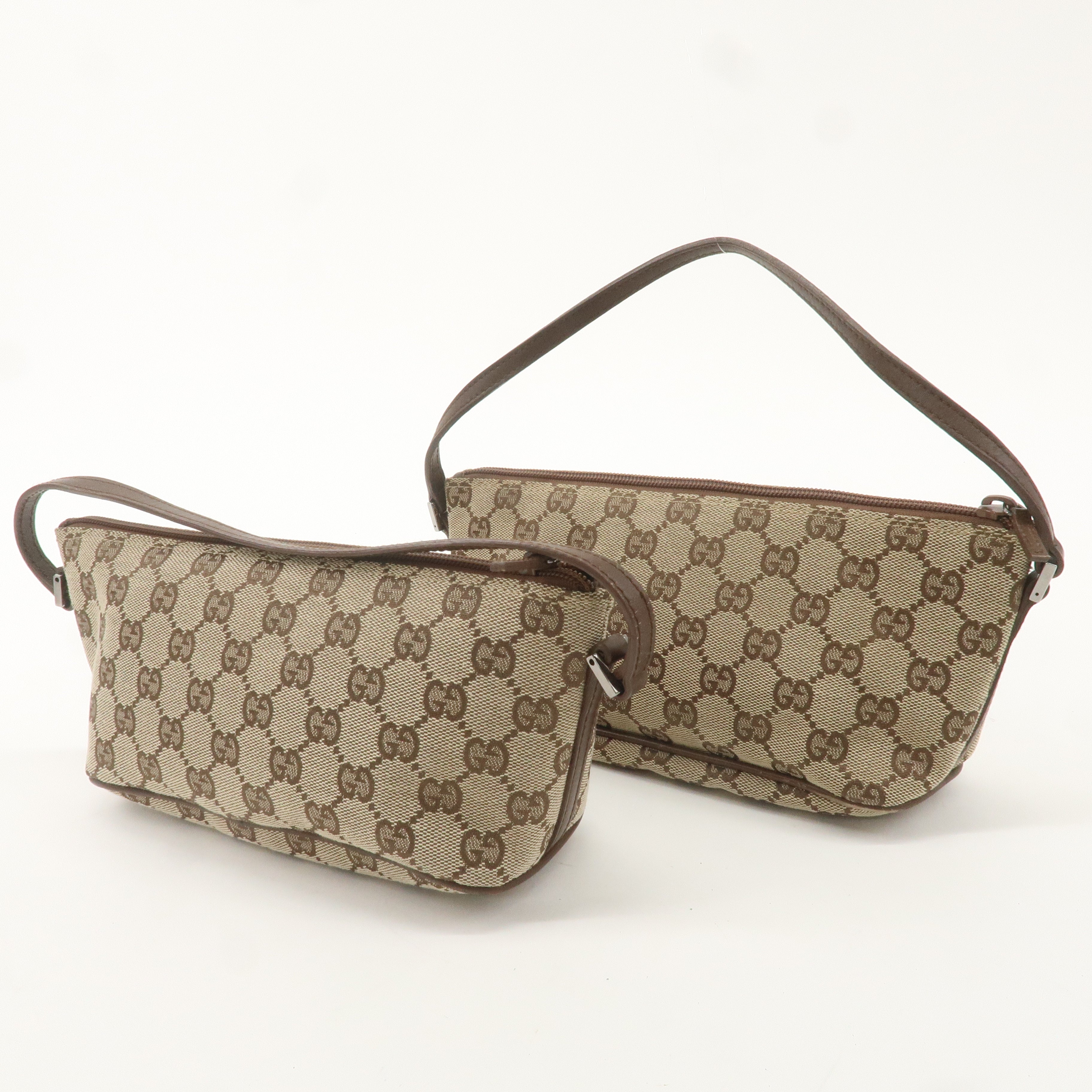 GUCCI Set of 2 GG Canvas Leather Boat Bag Hand Bag 07198