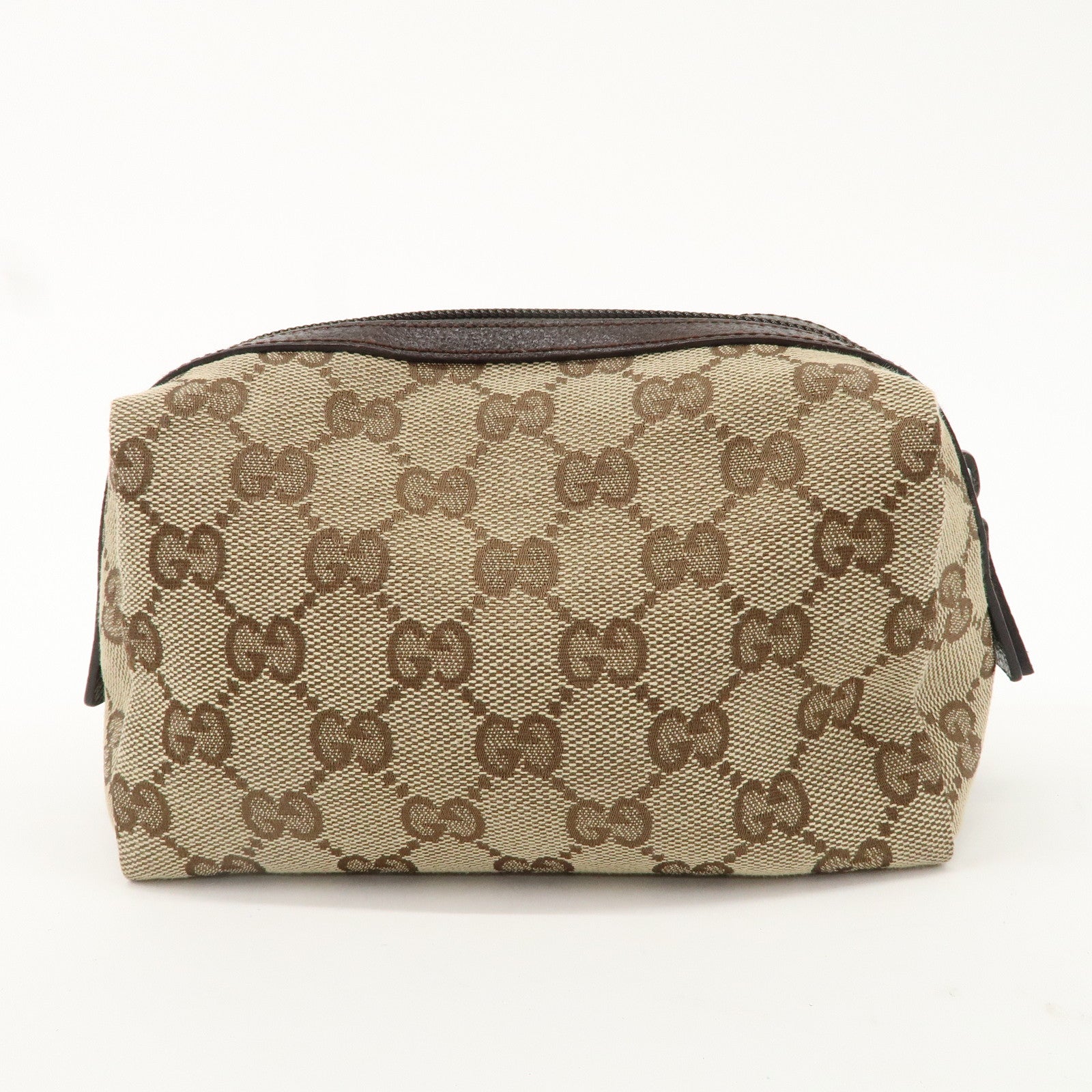 GUCCI GG Canvas Leather Cosmetic Pouch Beige Brown 29595