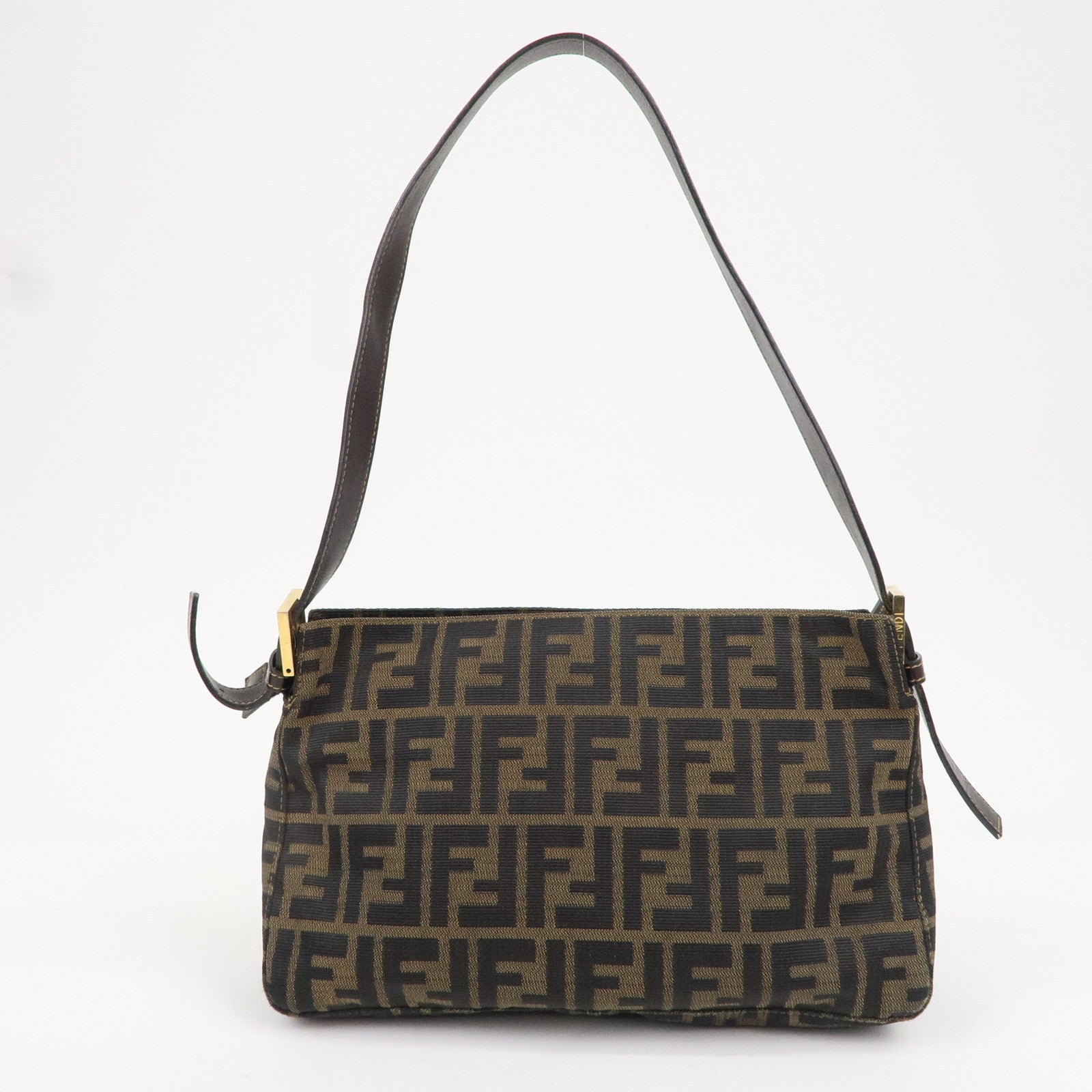 FENDI Zucca Canvas Leather Shoulder Bag Brown Black 26566