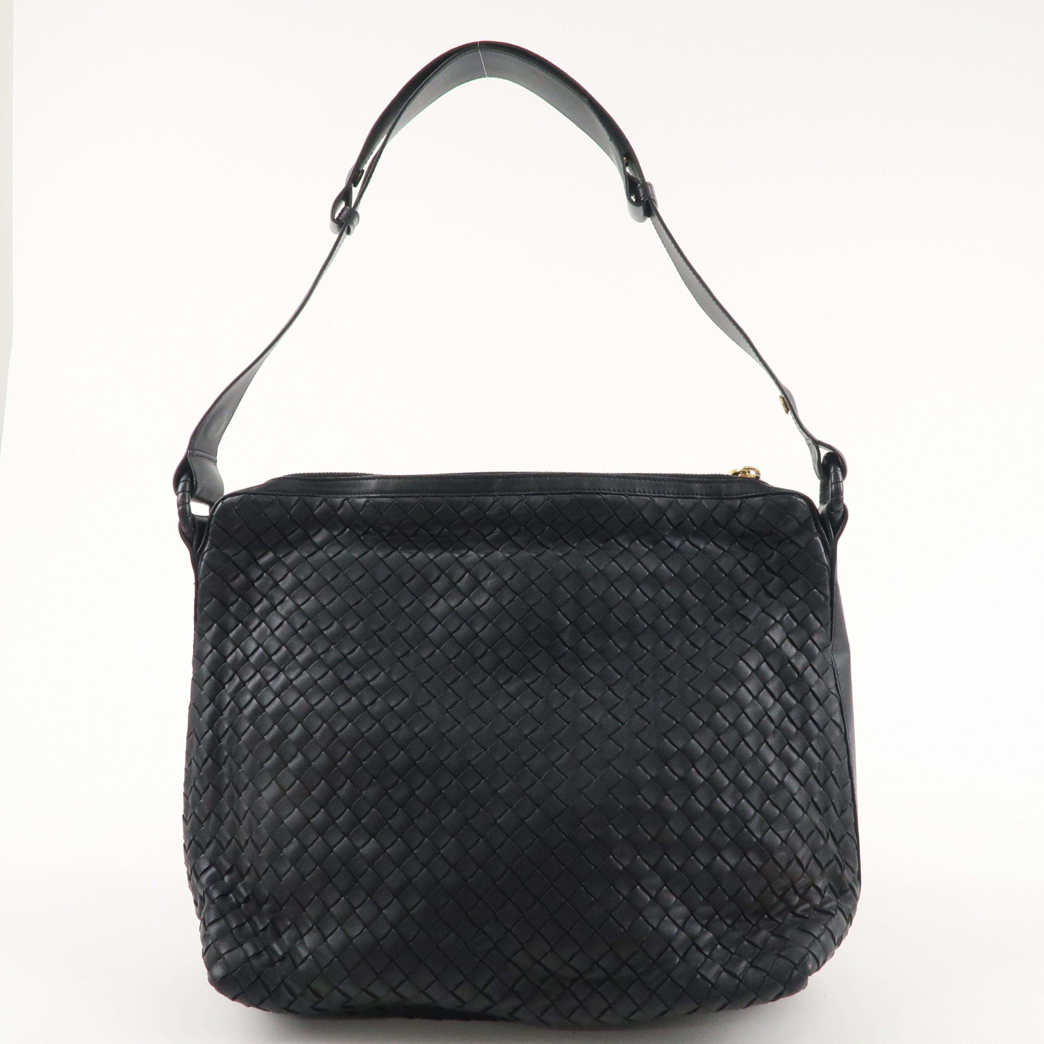 BOTTEGA VENETA Intrecciato Leather Shoulder Bag Black 115658