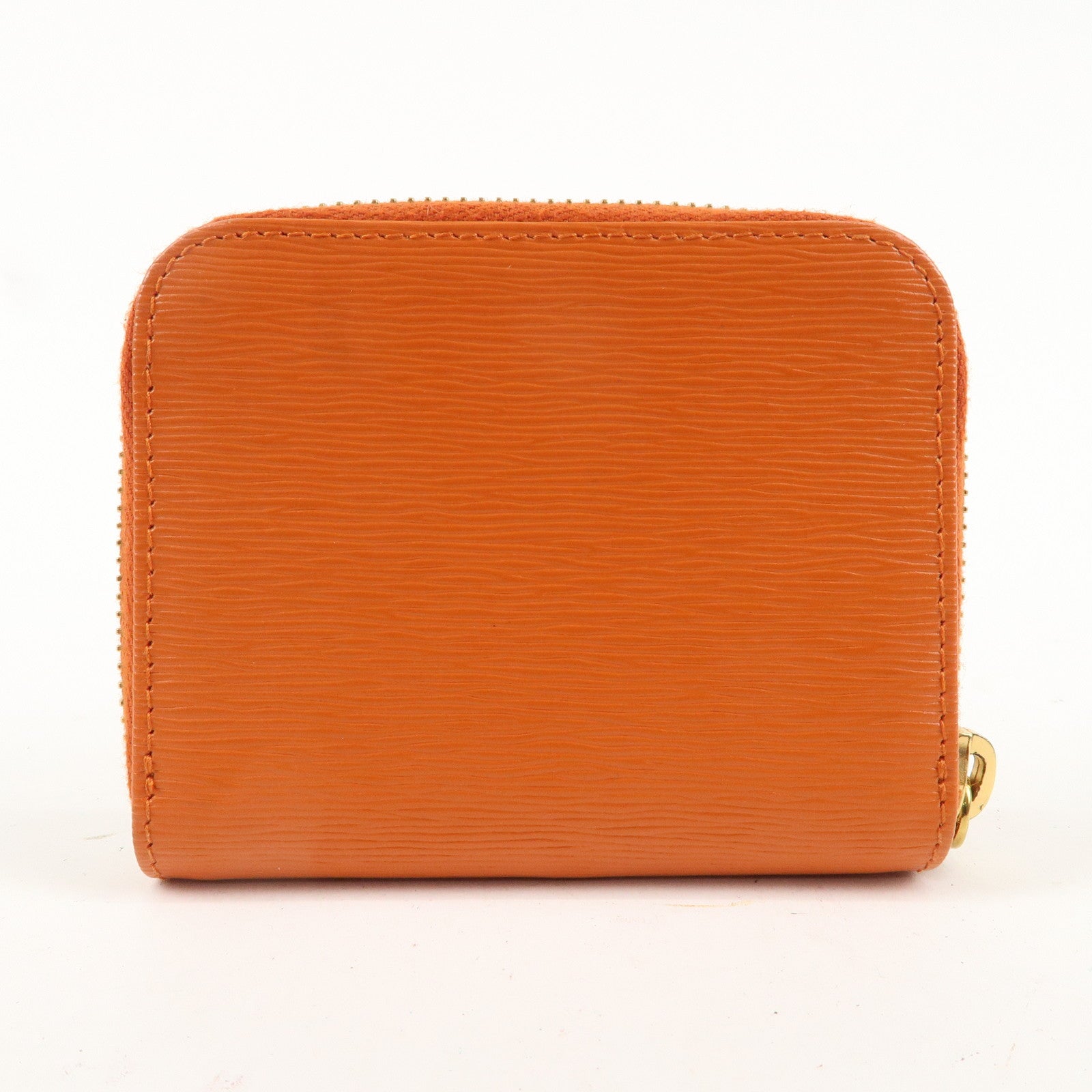 PRADA Saffiano Leather Round Zipper Coin Case Orange