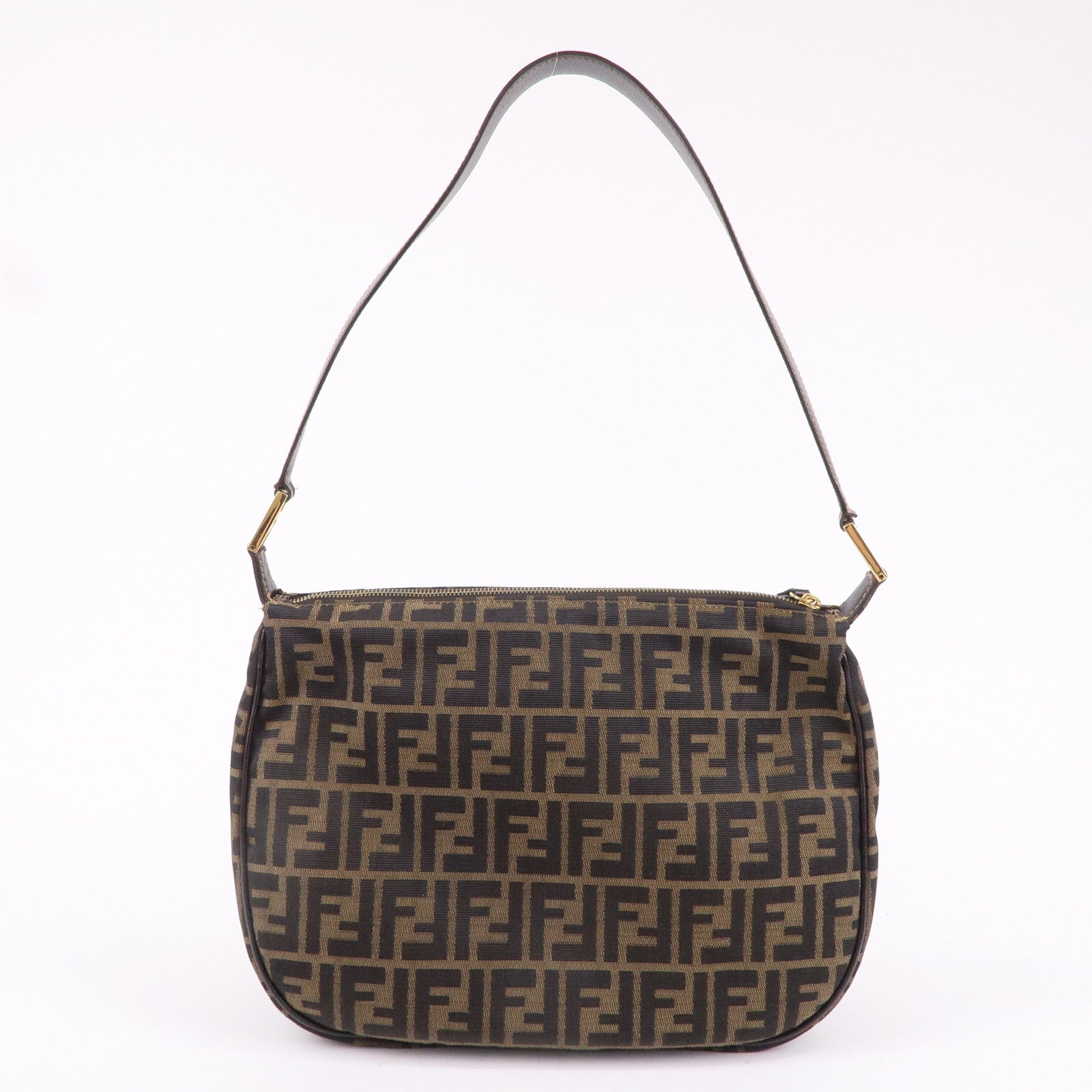 FENDI Zucca Canvas Leather Shoulder Bag Kahaki Black Brown