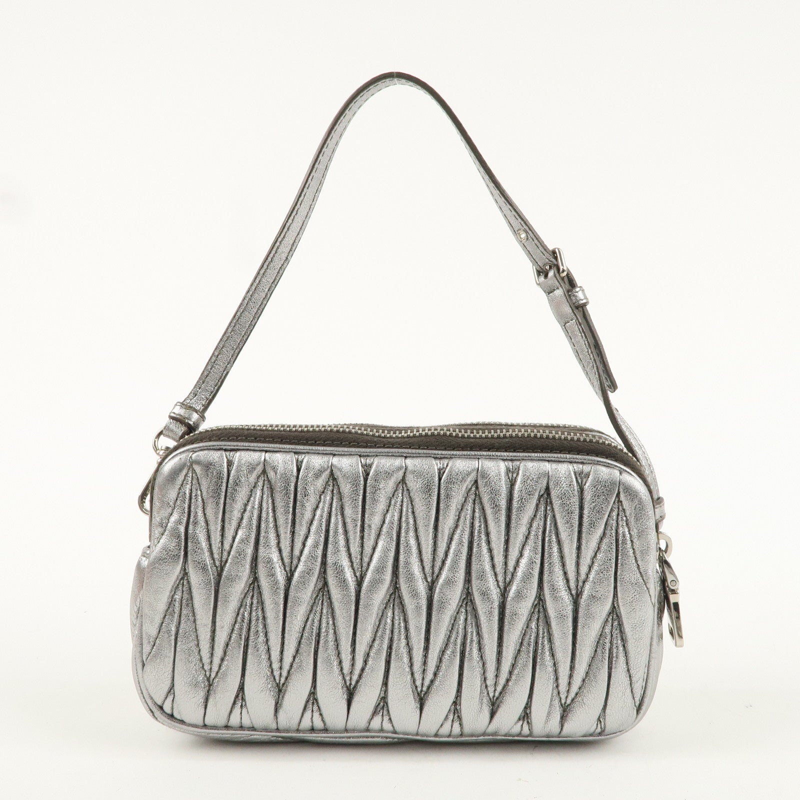 Miu Miu Matelasse Leather Mini Bag Accessory Small Pouch Silver