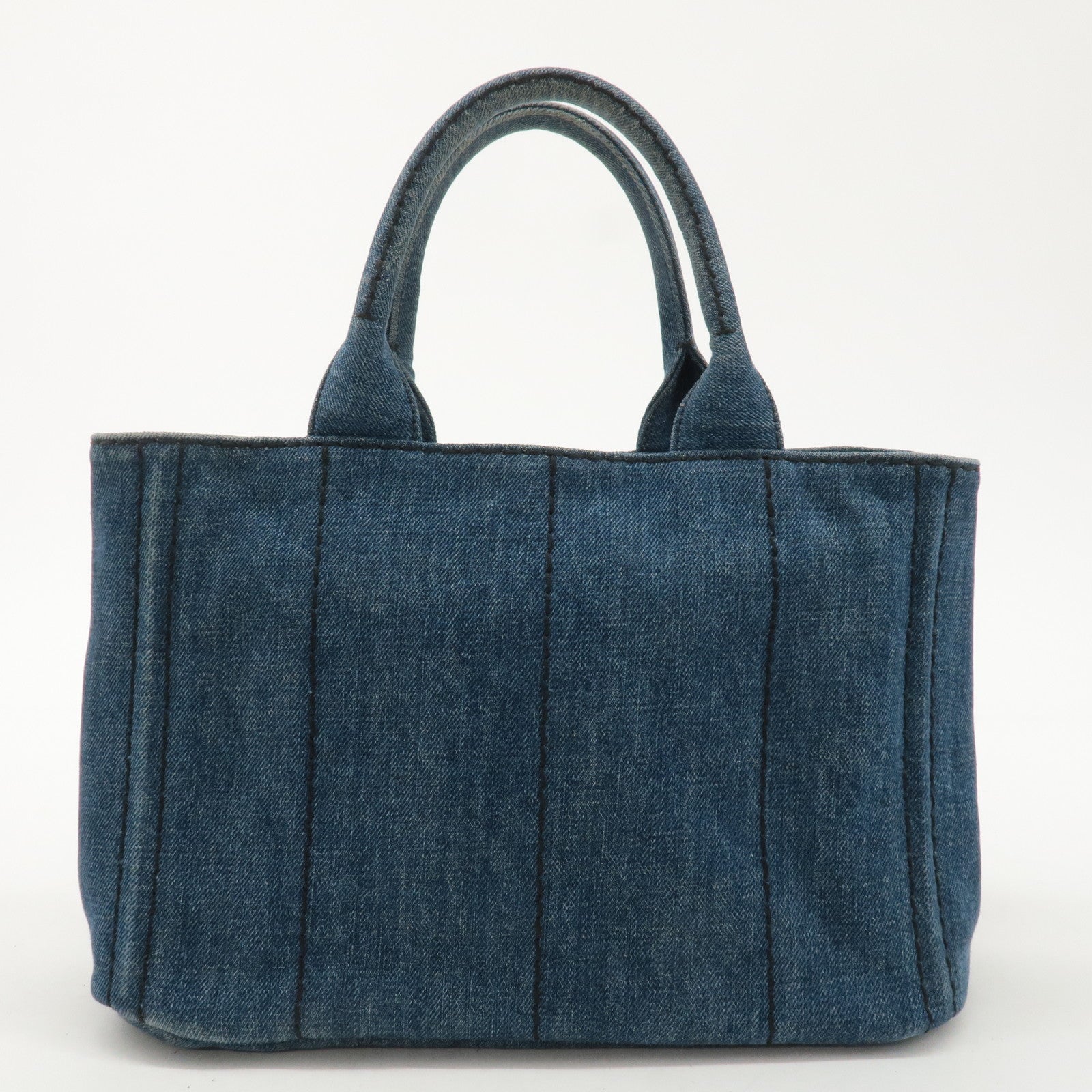 PRADA Logo Canapa Mini Denim Hand Bag Tote Bag Navy