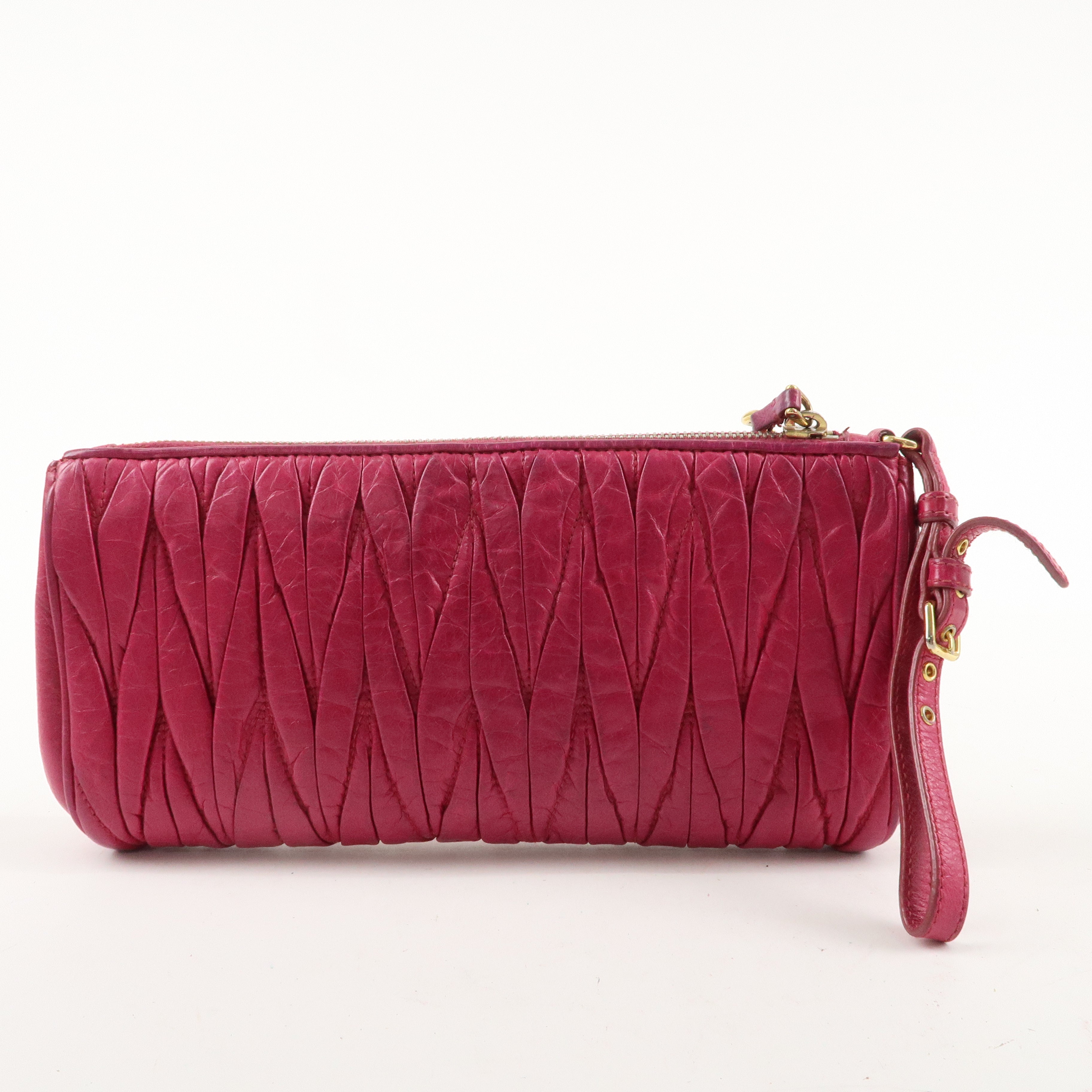 MIU MIU Matelasse Leather Pouch Clutch Bag Pink 5N1455