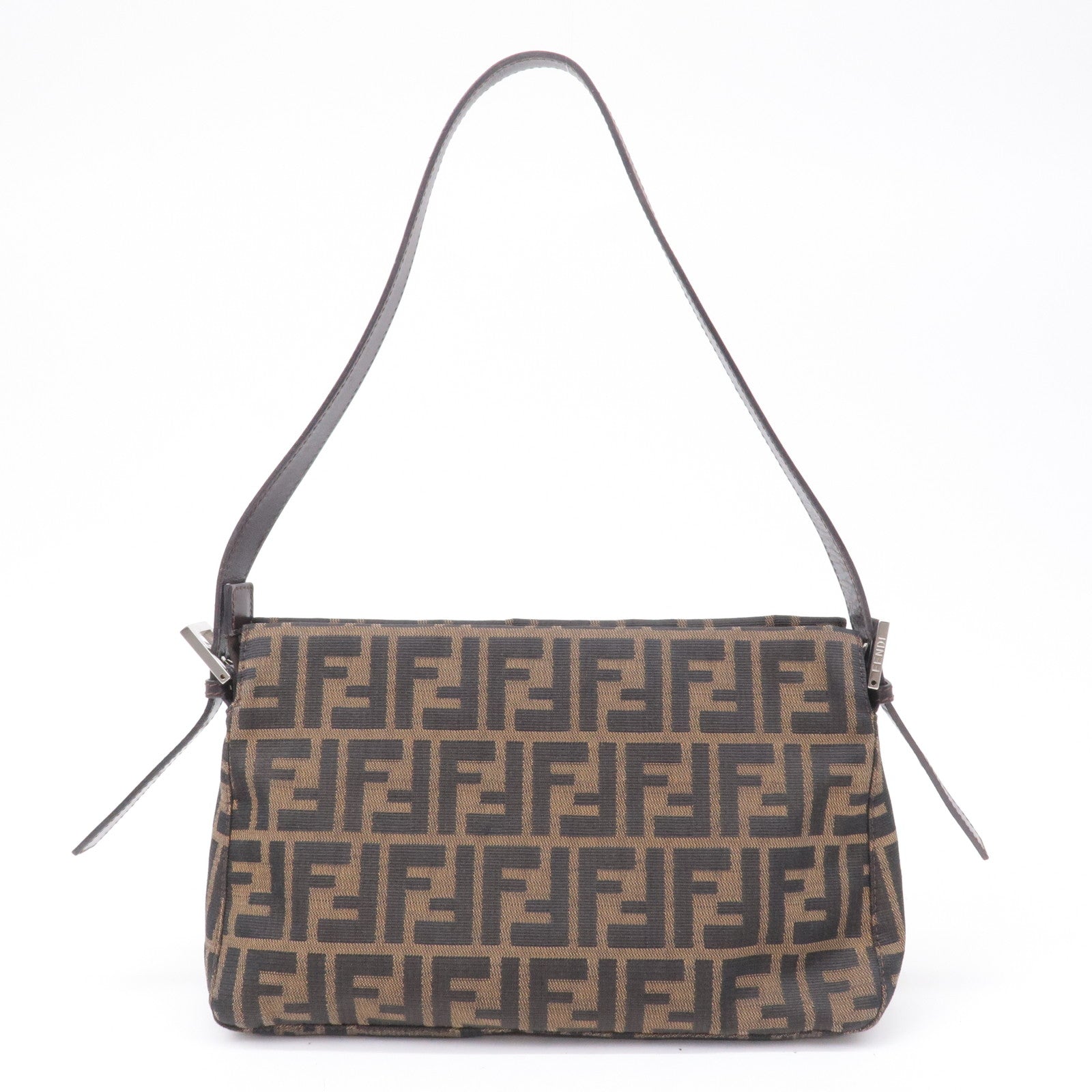 FENDI Zucca Canvas Leather Shoulder Bag Brown Black 26566