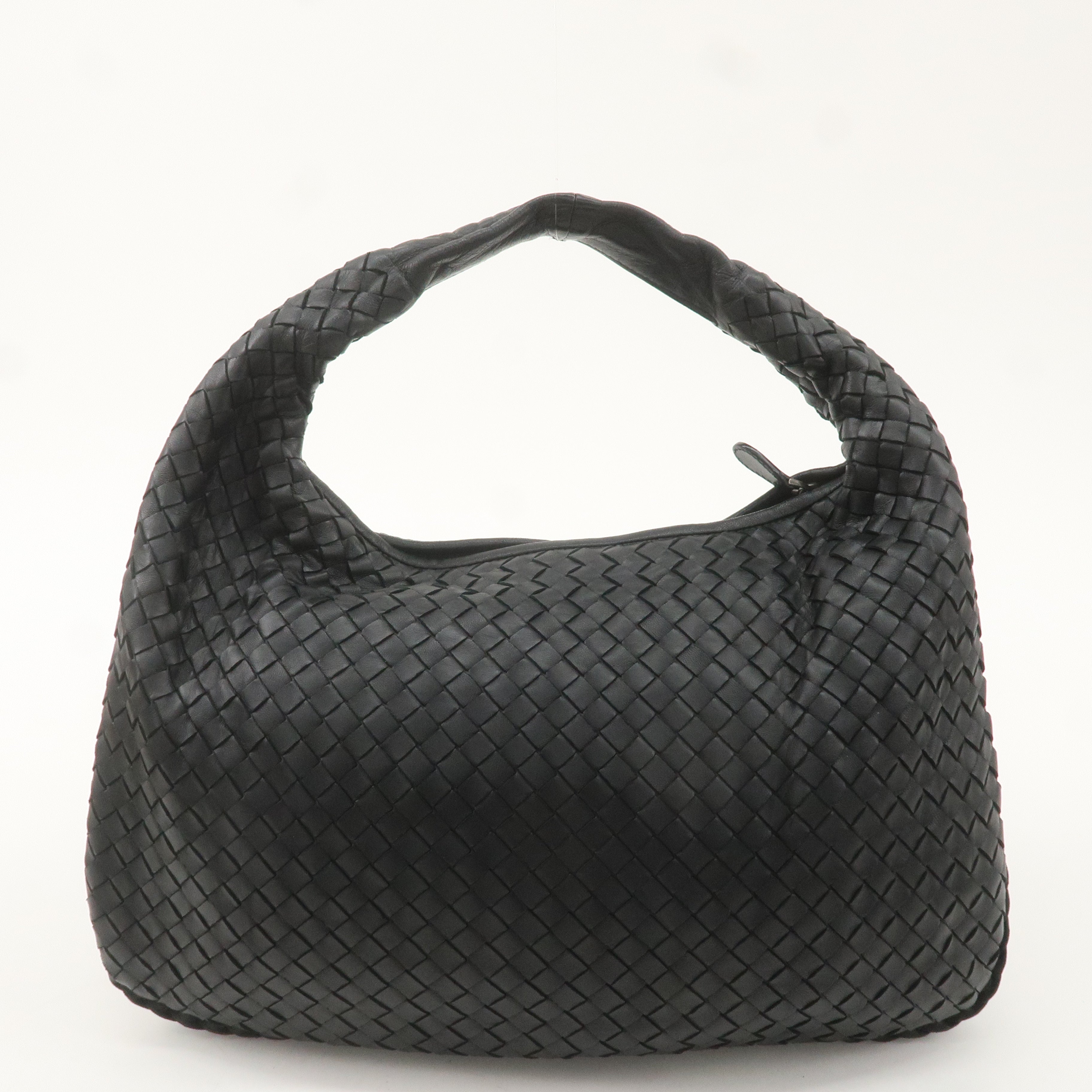 BOTTEGA VENETA Intrecciato Hobo Leather Shoulder Bag Black 115653