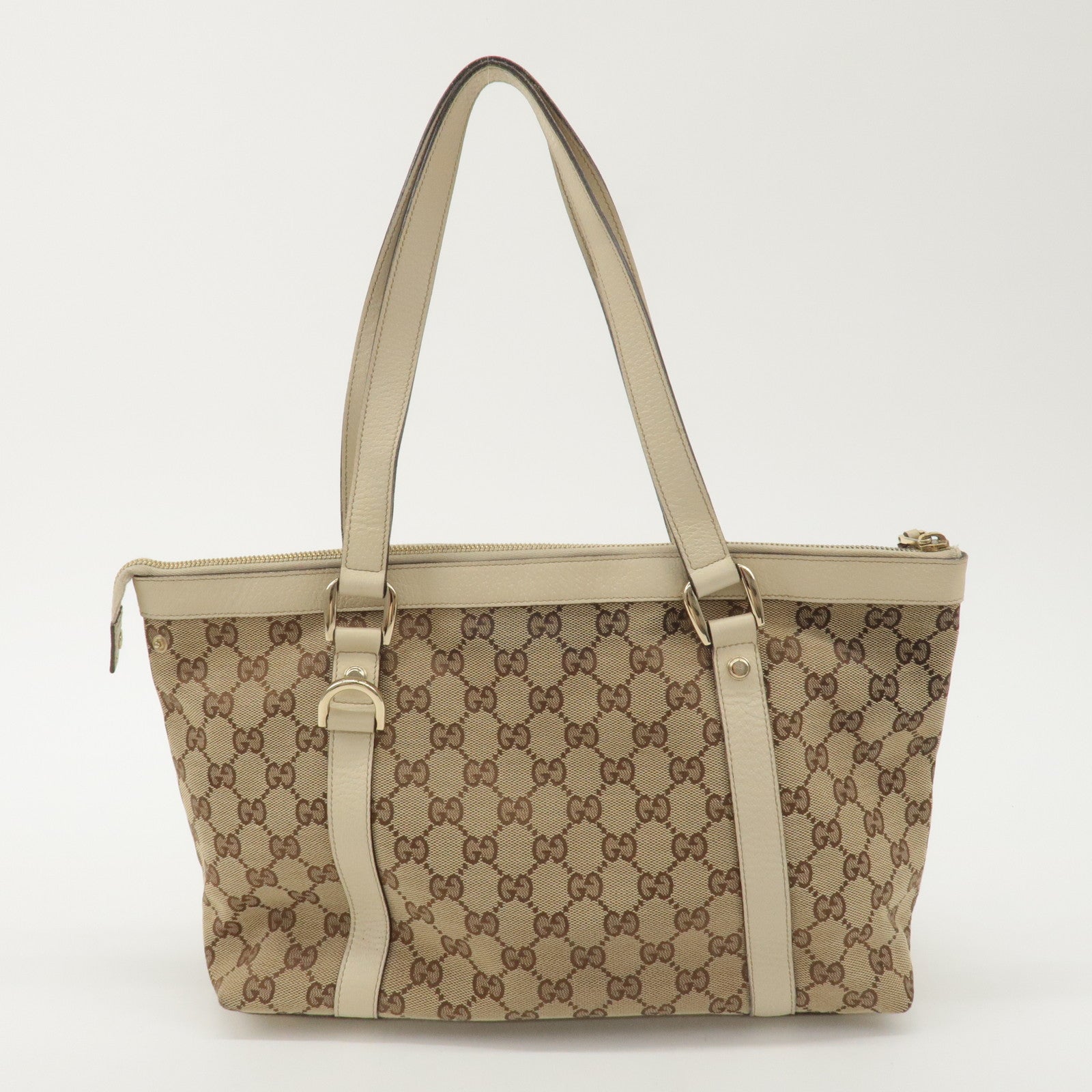 GUCCI Abbey GG Canvas Leather Tote Bag Beige Ivory 141470