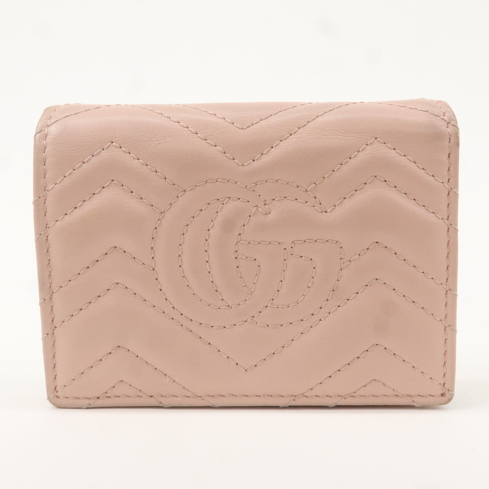 GUCCI Marmont Leather Bifold Small Wallet Pink Beige 466492