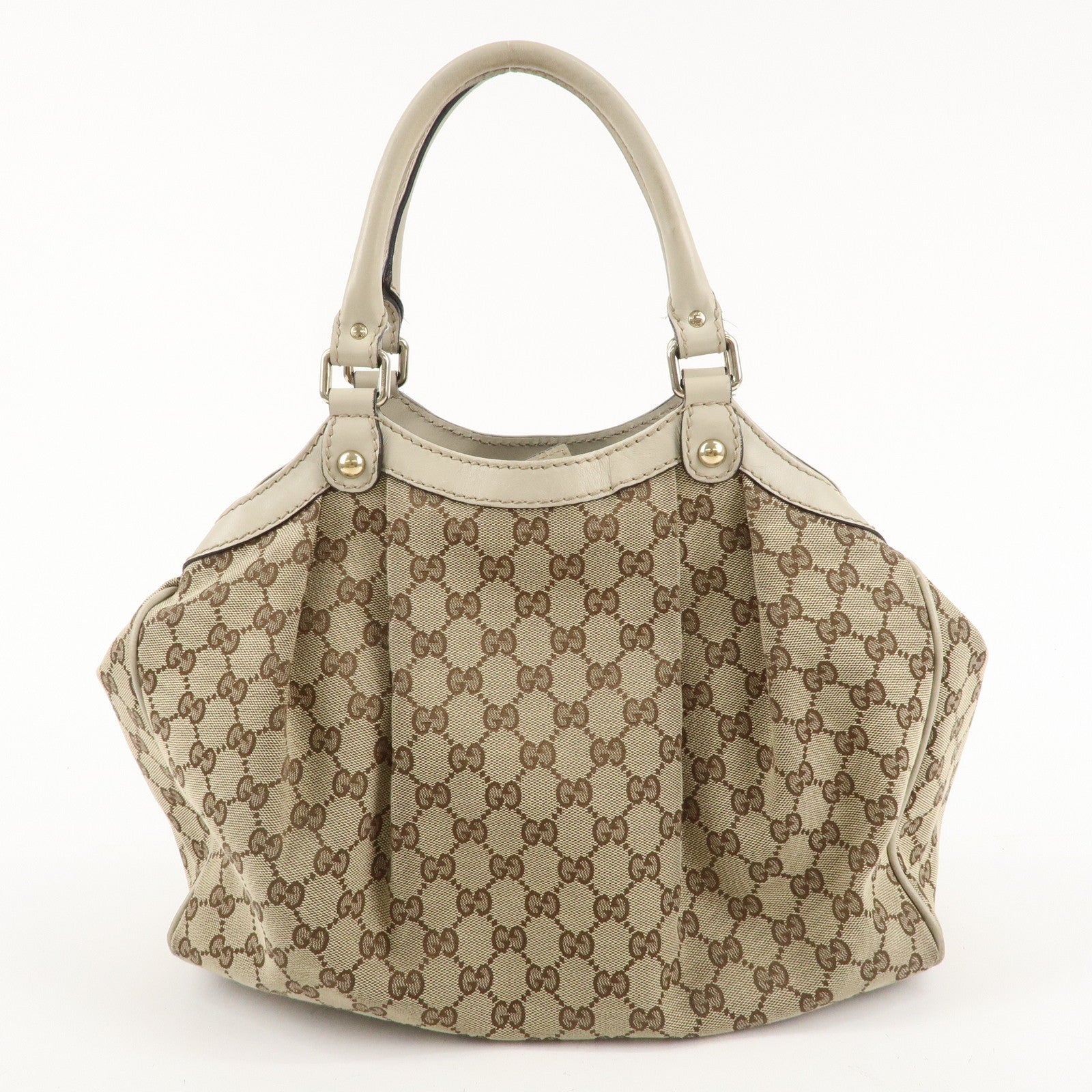 GUCCI Sukey GG Canvas Leather Hand Bag Beige Ivory 211944