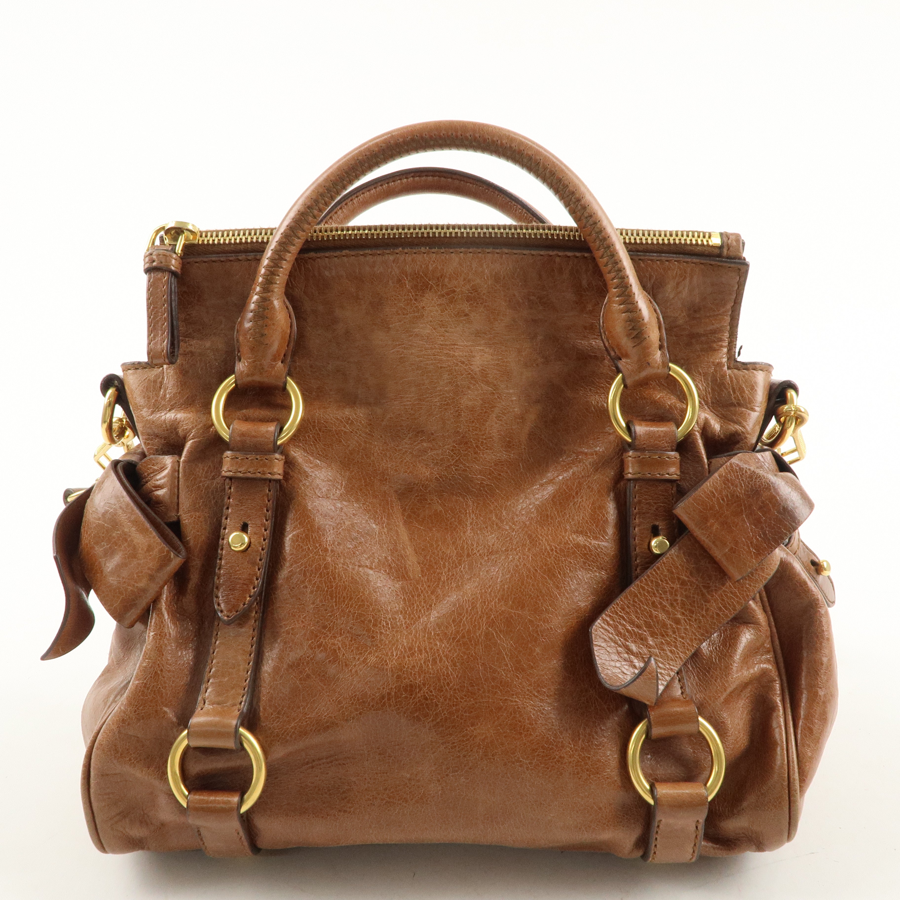 MIU MIU Leather 2Way Bag Hand Bag Shoulder Bag Brown